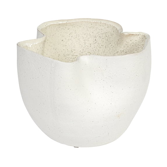 Bloomingville 7.25 Inches Stoneware Ruffled Planter with Sand Finish and Reactive Glaze, Holds 4 Inches Pot, White