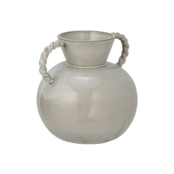 Bloomingville 9.25 Inches Stoneware Vase with Twisted Handles and Reactive Glaze, Cream Color