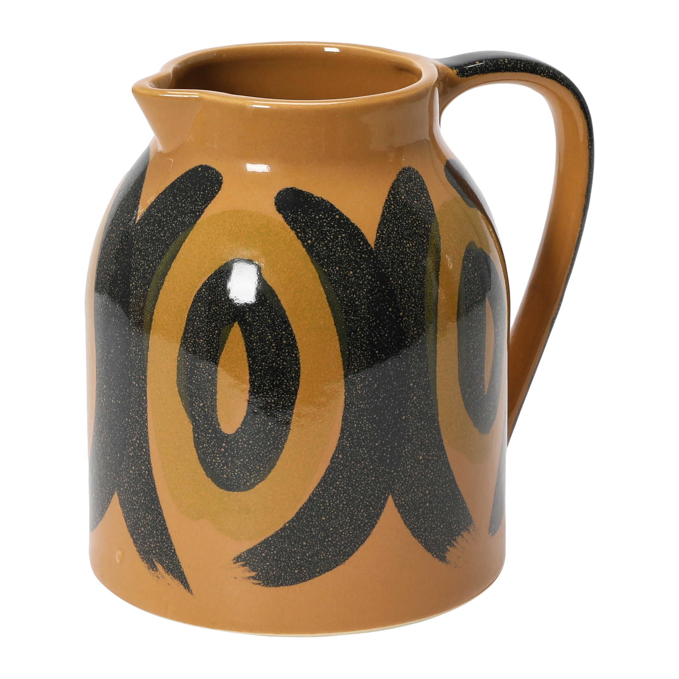 Hand-Painted Brown and Black Stoneware Pitcher with Handle