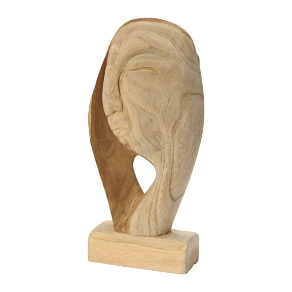 Bloomingville Bloomingville Hand Carved Teakwood Face Sculpture, Natural