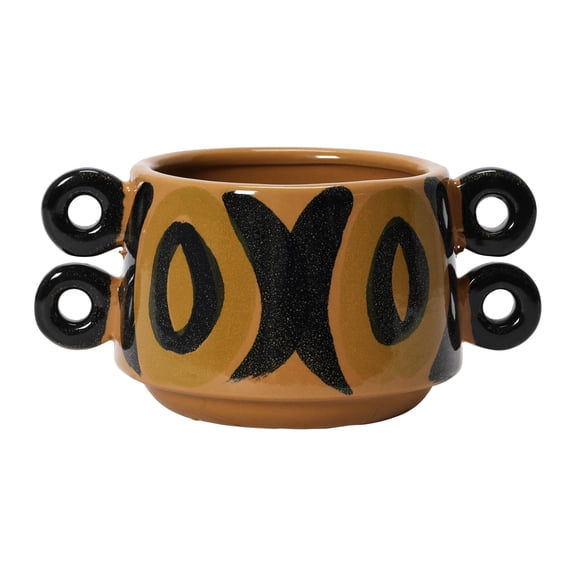 Bloomingville Bloomingville Hand Painted Stoneware Planter with Handles, Brown and Black