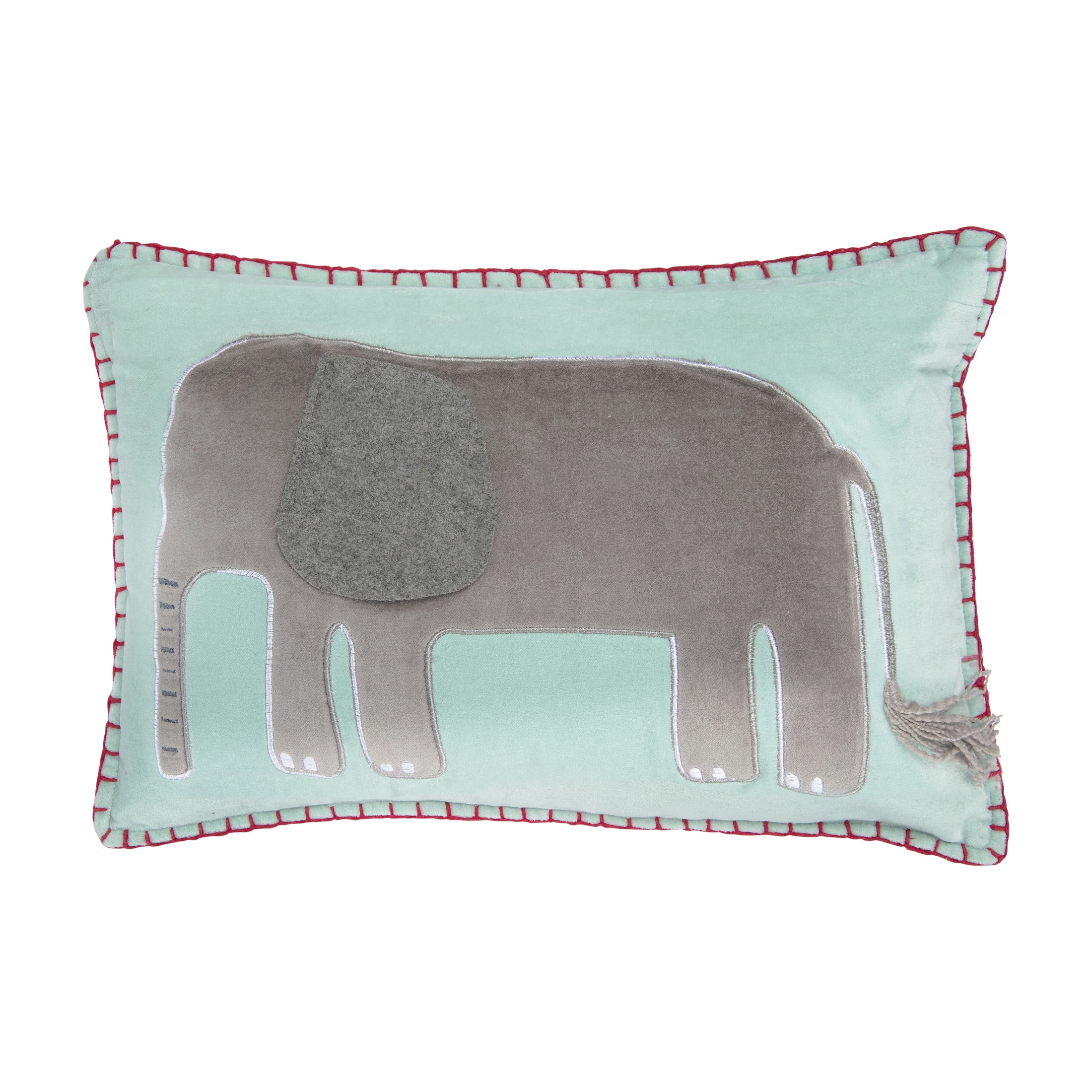 Blue and Gray Cotton Embroidered Elephant Nursery Pillow