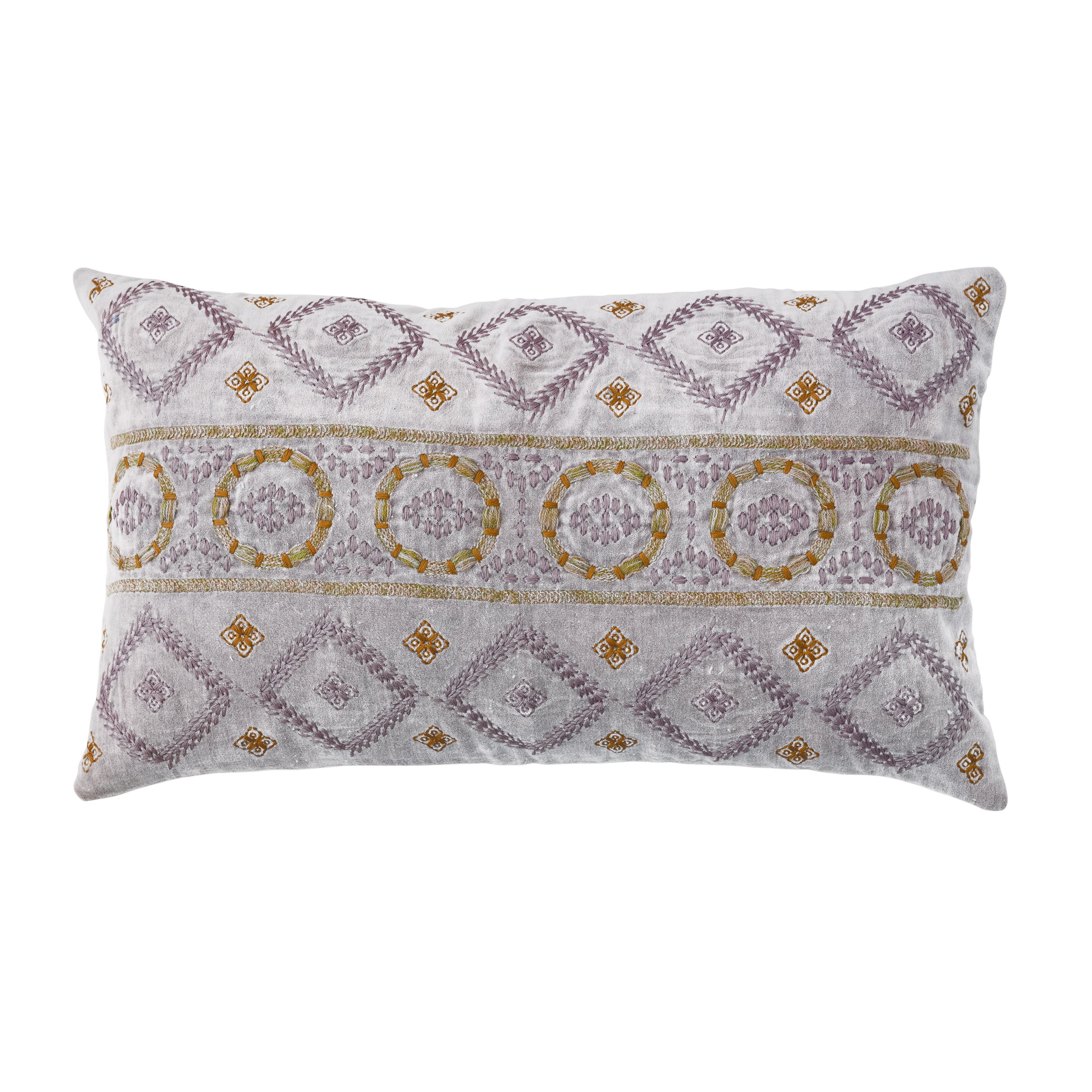 Mauve Cotton Velvet Embroidered Lumbar Pillow