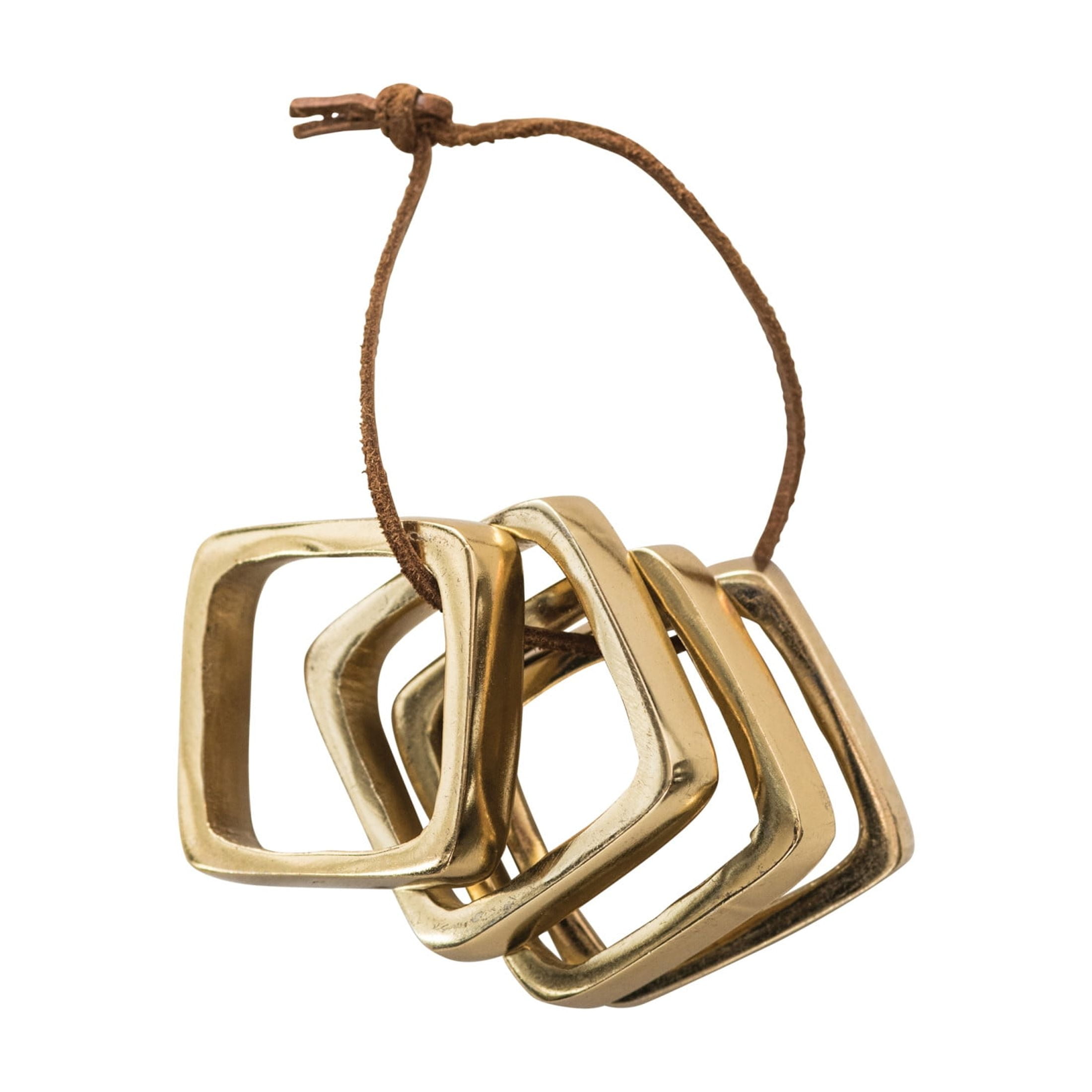 Square Brass Napkin Rings with Leather Tie, Set of 4