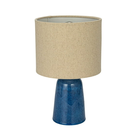 Bloomingville Ceramic Table Lamp with Linen Shade and Reactive Glaze, Blue