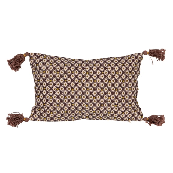 Bloomingville Cotton Printed Lumbar Pillow with Tassels, French Knots and Pattern, Multicolor