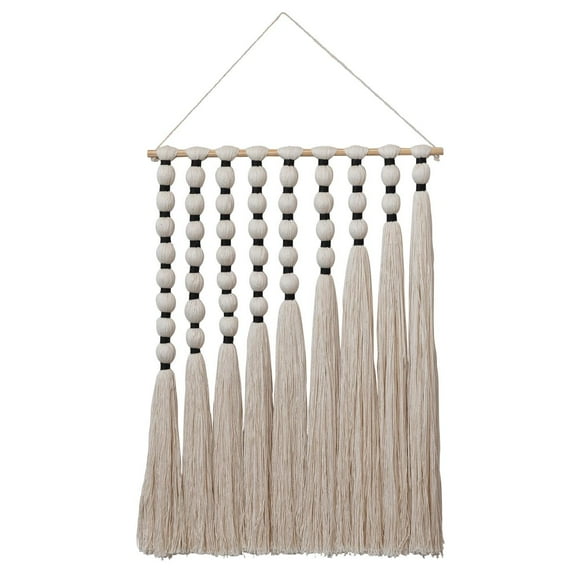 Bloomingville Cotton Tassel Wall Hanging with Wood Hanger, Natural and Black