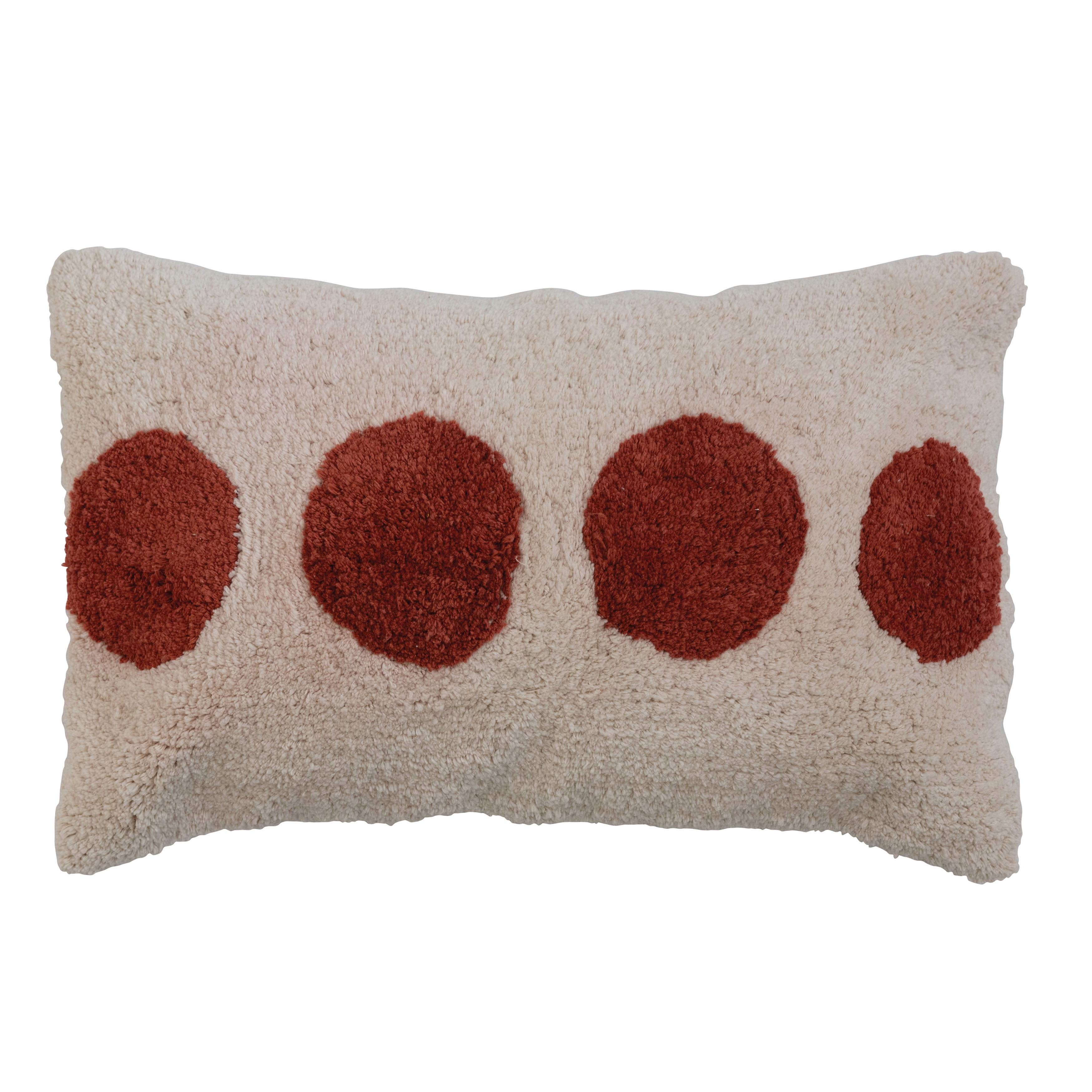 Cream and Rust Cotton Tufted Lumbar Pillow with Dots