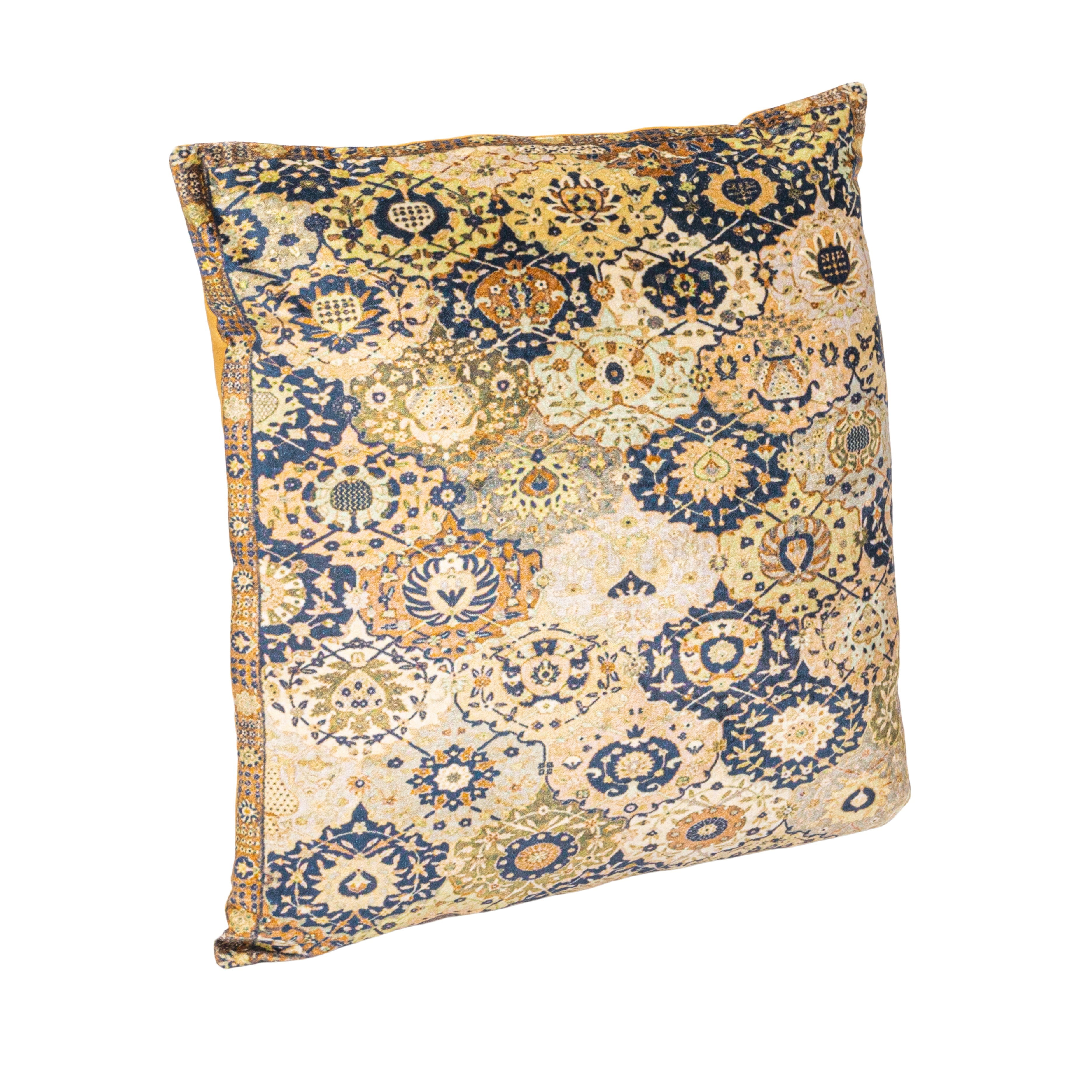 Multicolor Cotton Velvet Square Pillow with Printed Design, 20"
