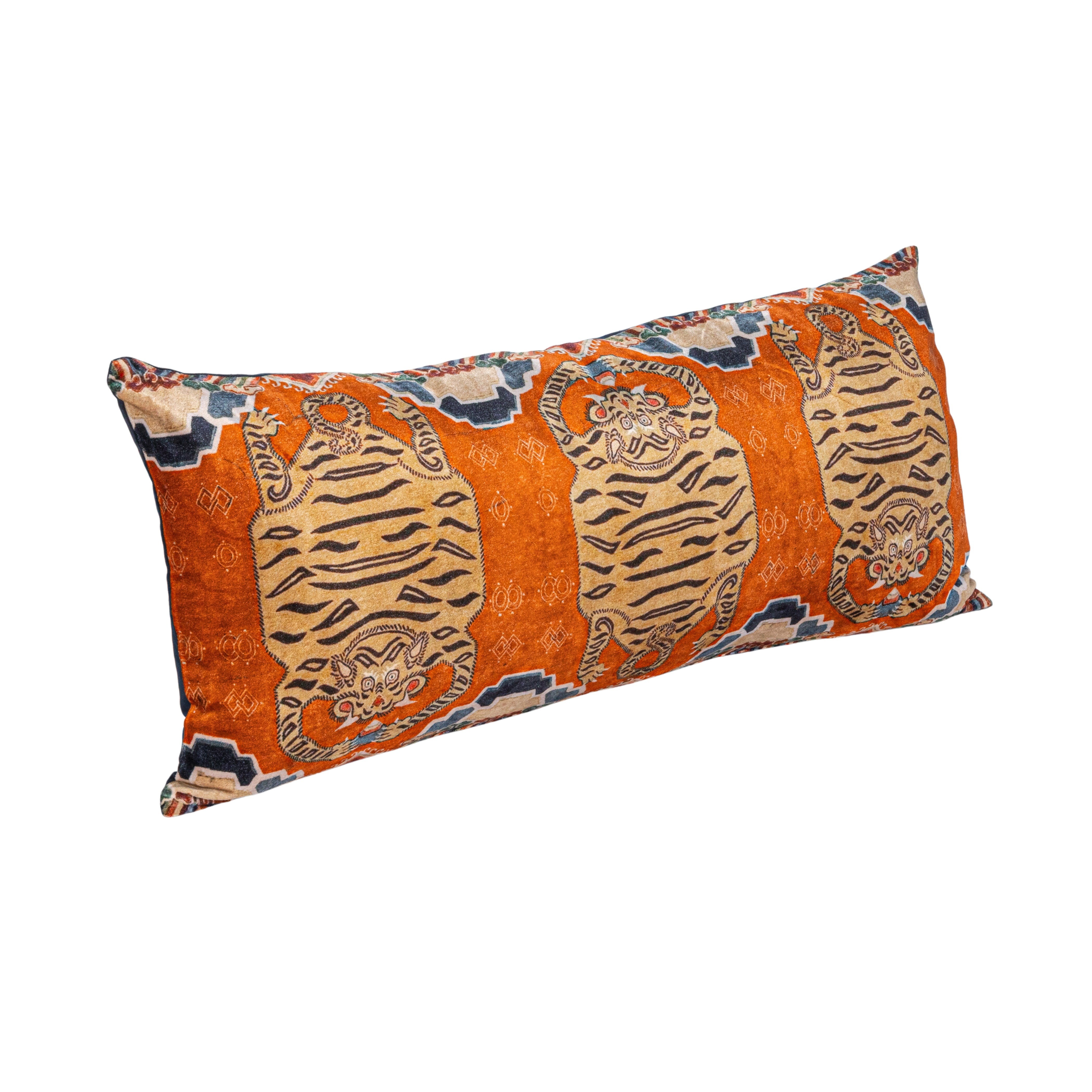 Colorful Embroidered Cotton Pillow With Fringe - Bohemian Rectangle Lumbar Throw For Couch & Bed