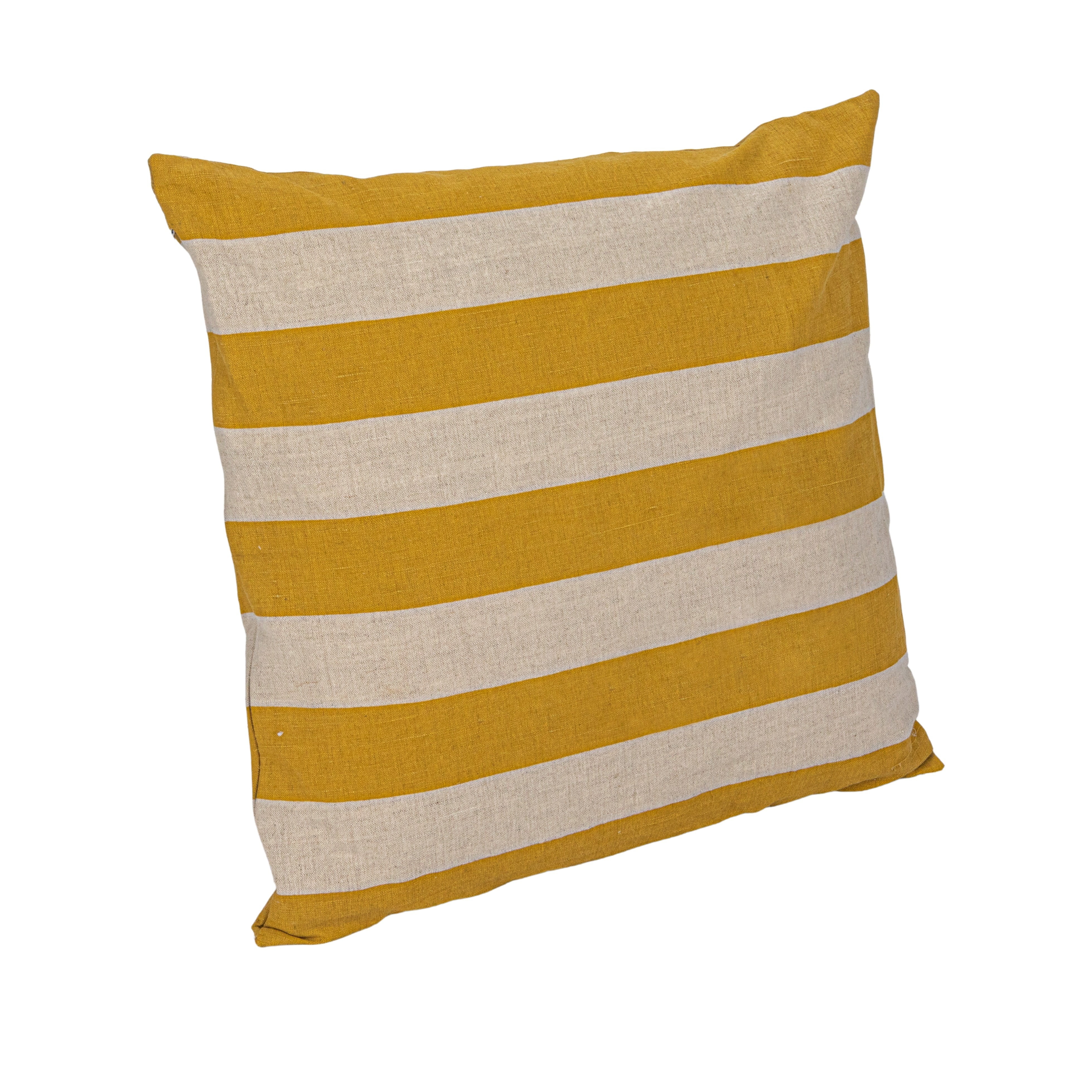 Yellow and Natural Cotton Linen Striped Square Pillow
