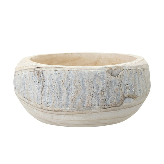 Bloomingville Decorative Hand-Carved Paulownia Wood Bowl, Whitewashed