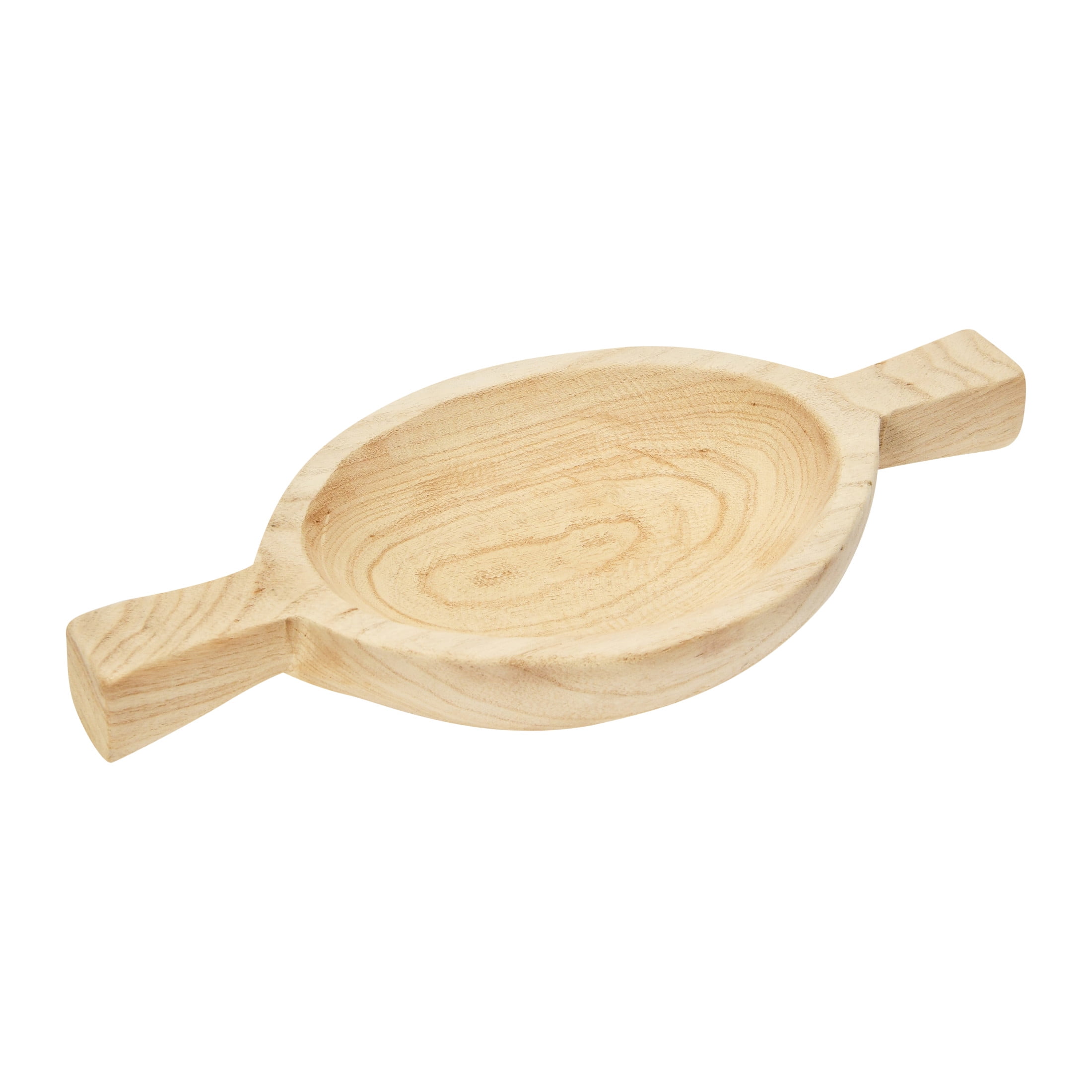 Artisanal Paulownia Wood Round Tray with Carved Handles