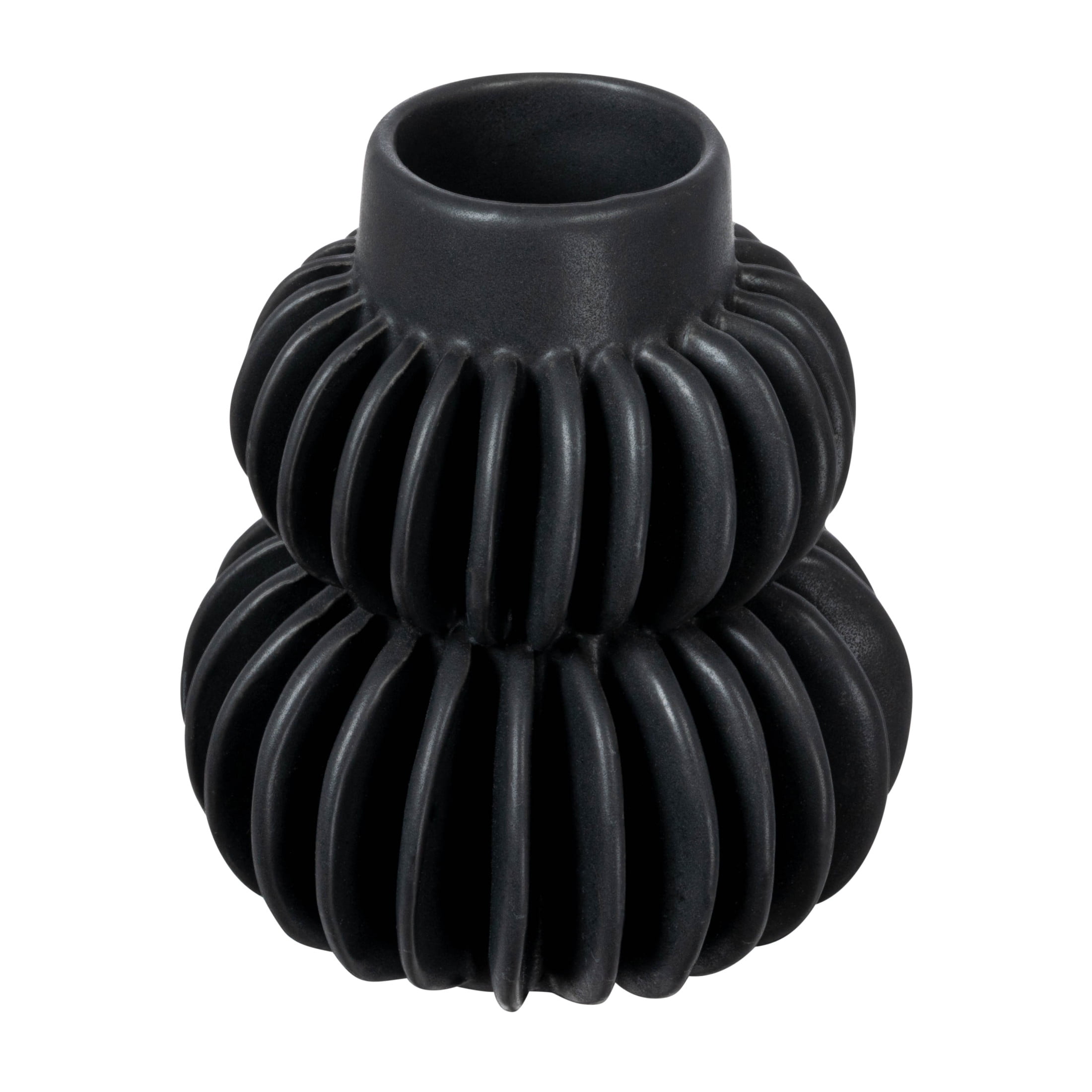 Black Pleated Stoneware Sculptural Vase