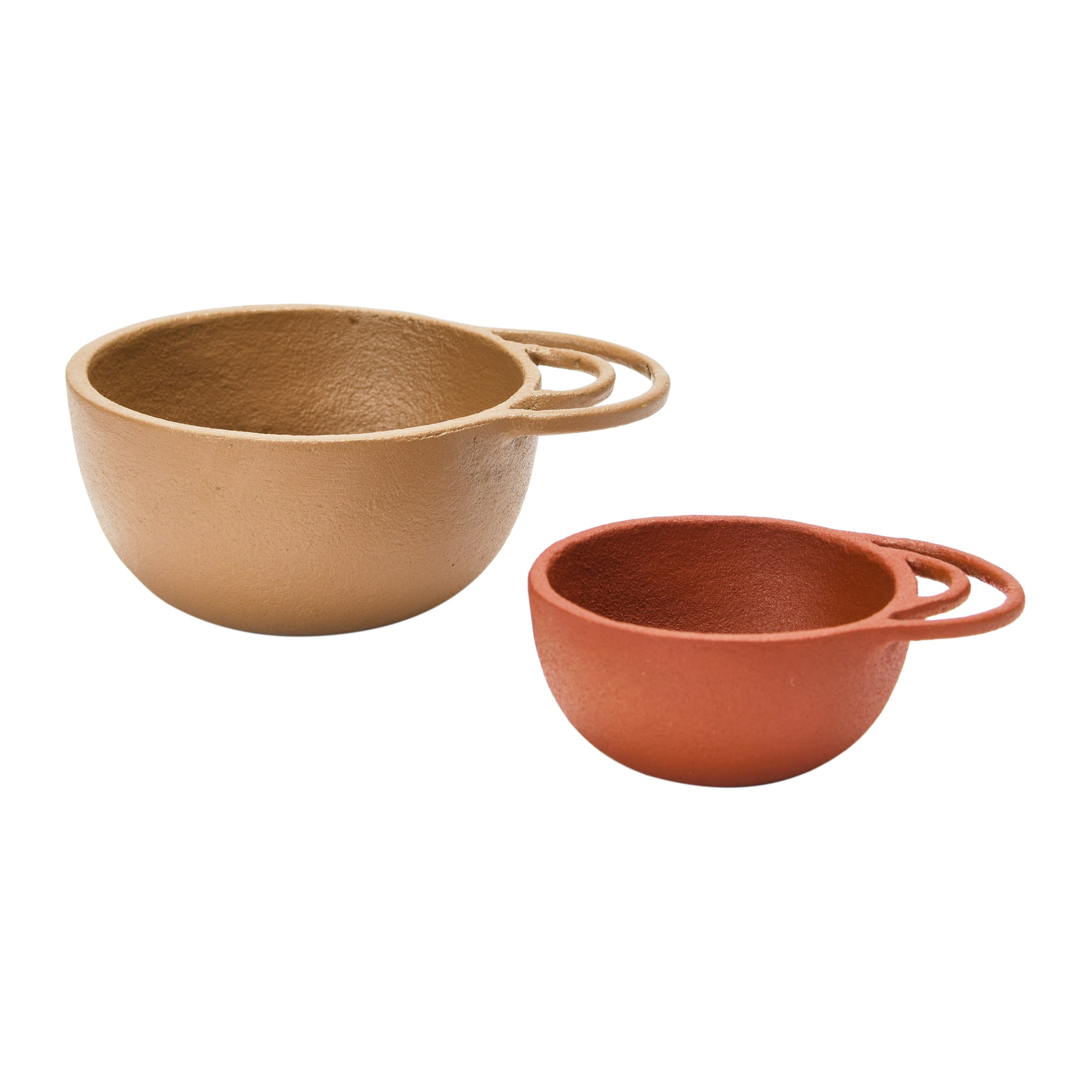 Set of 2 Terracotta and Sand Textured Metal Bowls with Handles