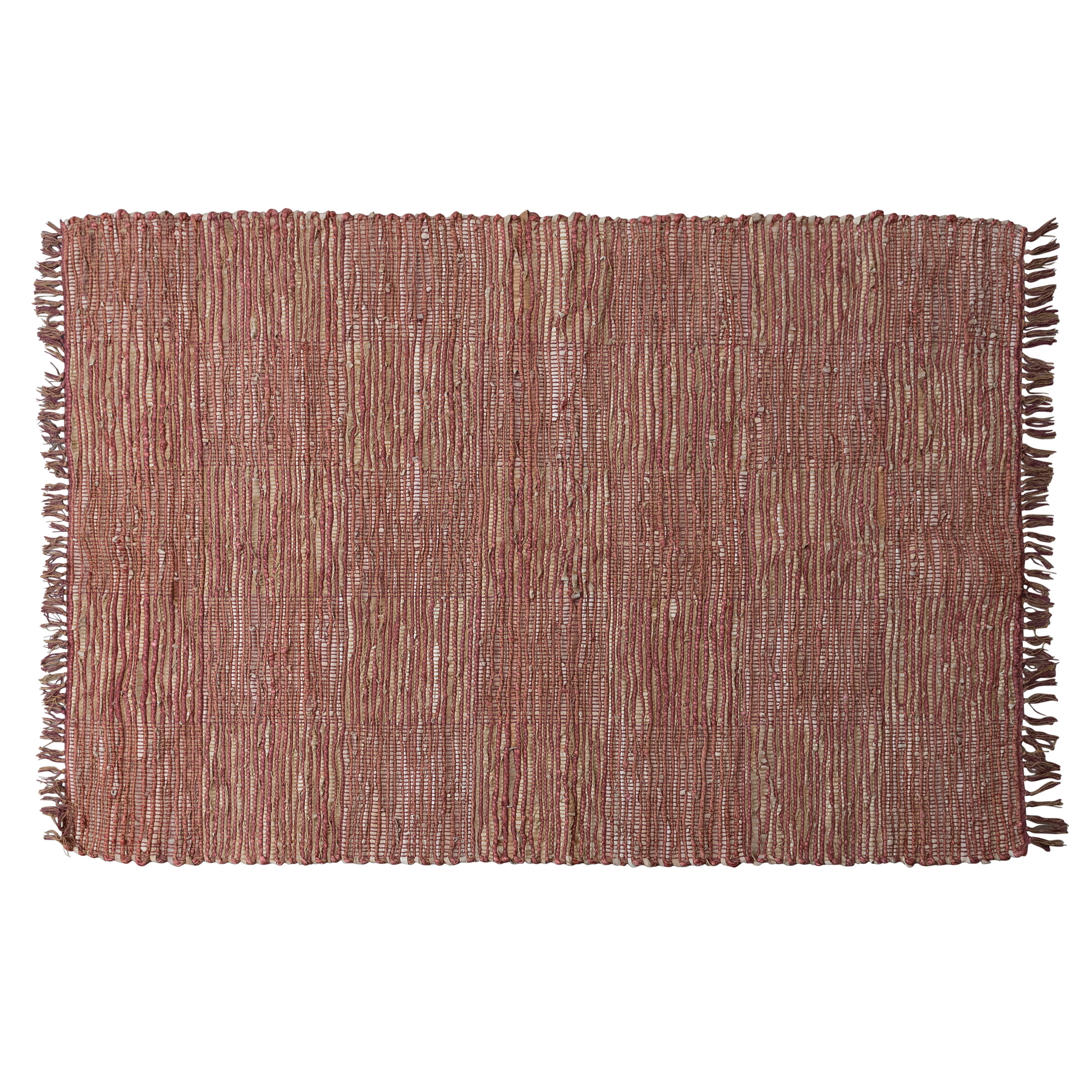 Bloomingville Farmhouse Jute and Leather Chindi Rug, Putty Orange and Rust