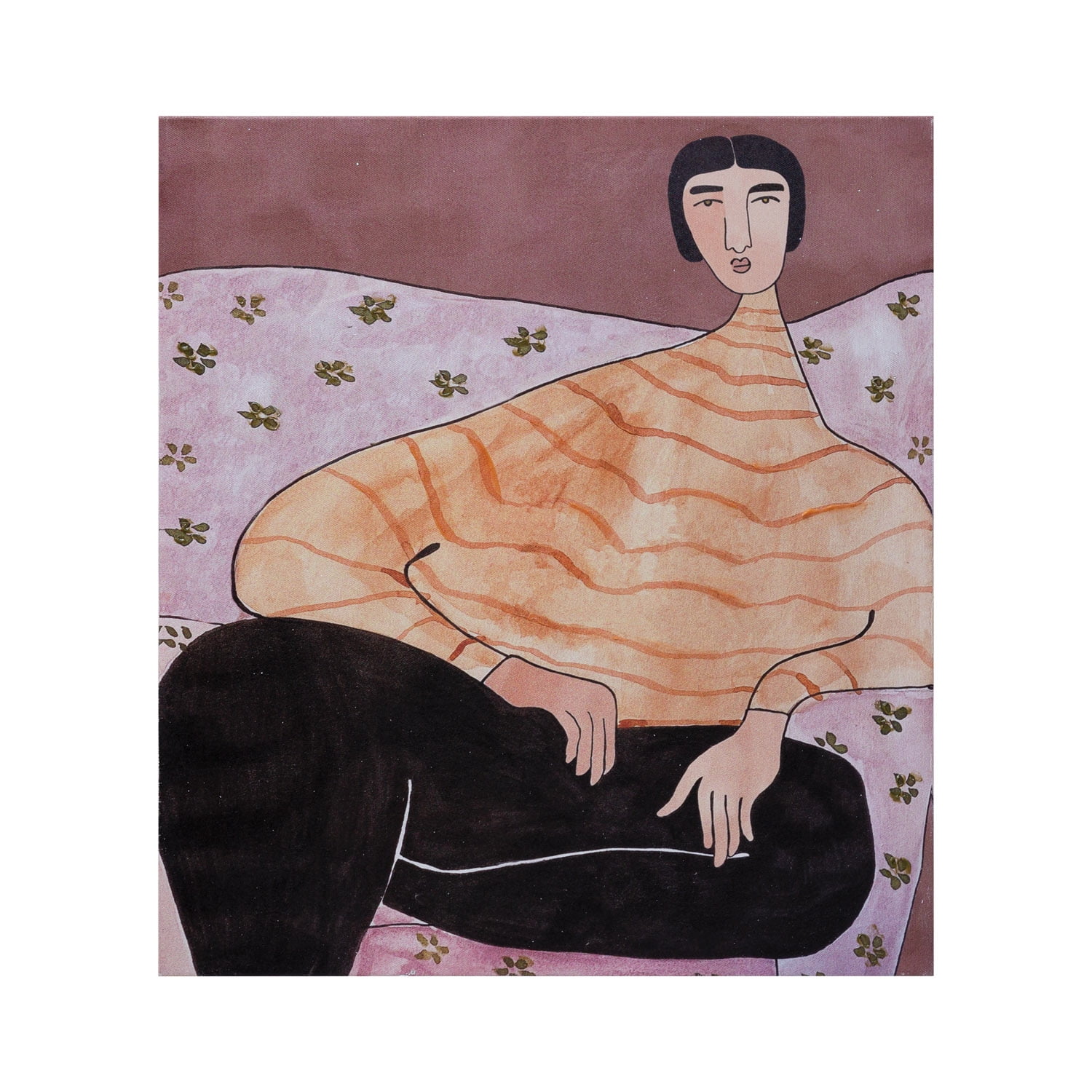 Hand-Painted Multicolor Canvas Wall Art with Sitting Figure