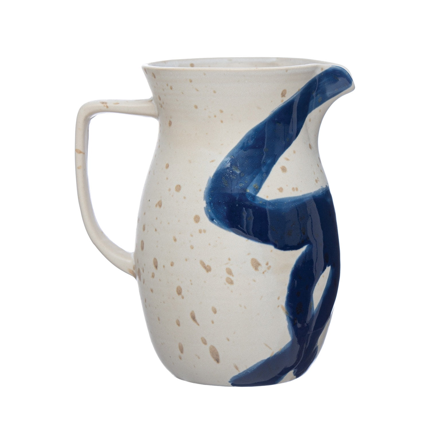 Bloomingville Hand-Painted Stoneware Pitcher, Reactive Glaze, Cream Color and Blue (Each One Will Vary)
