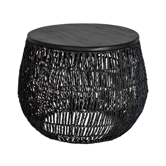 Bloomingville Hand-Woven Seagrass and Pine Wood Round Side Table, Black