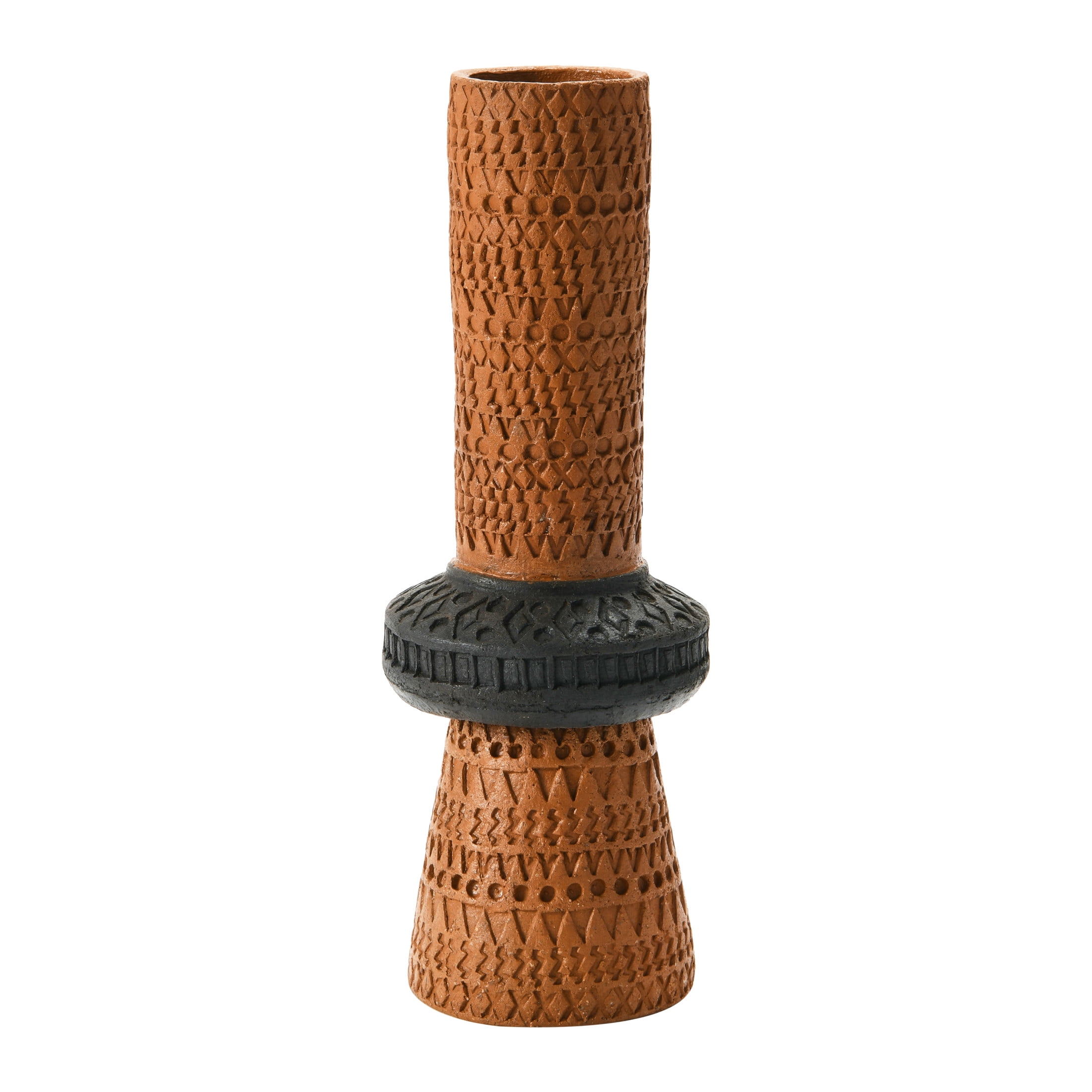 Handmade Debossed Ceramic Vase in Terracotta & Black
