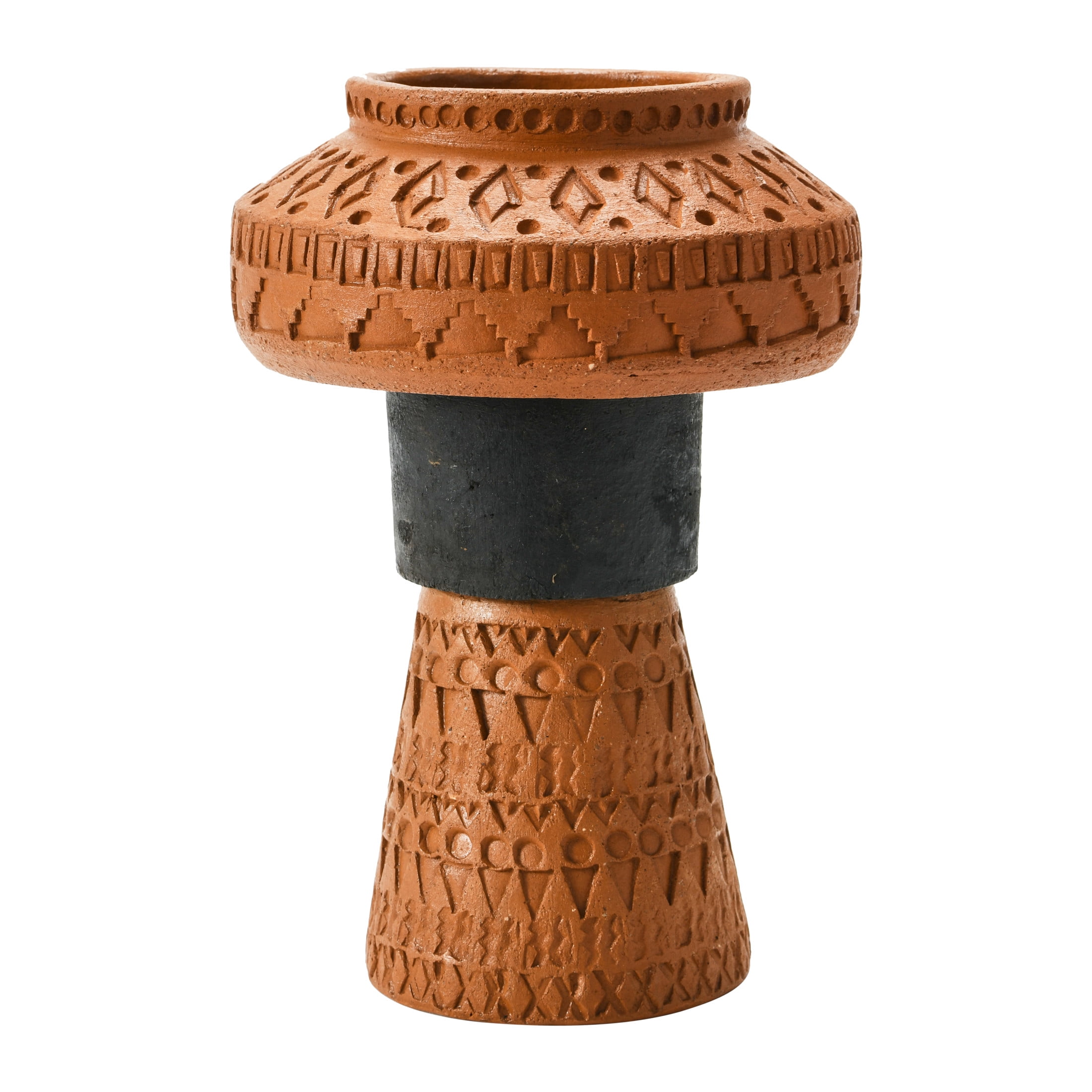 Handmade Terracotta and Black Ceramic Debossed Vase