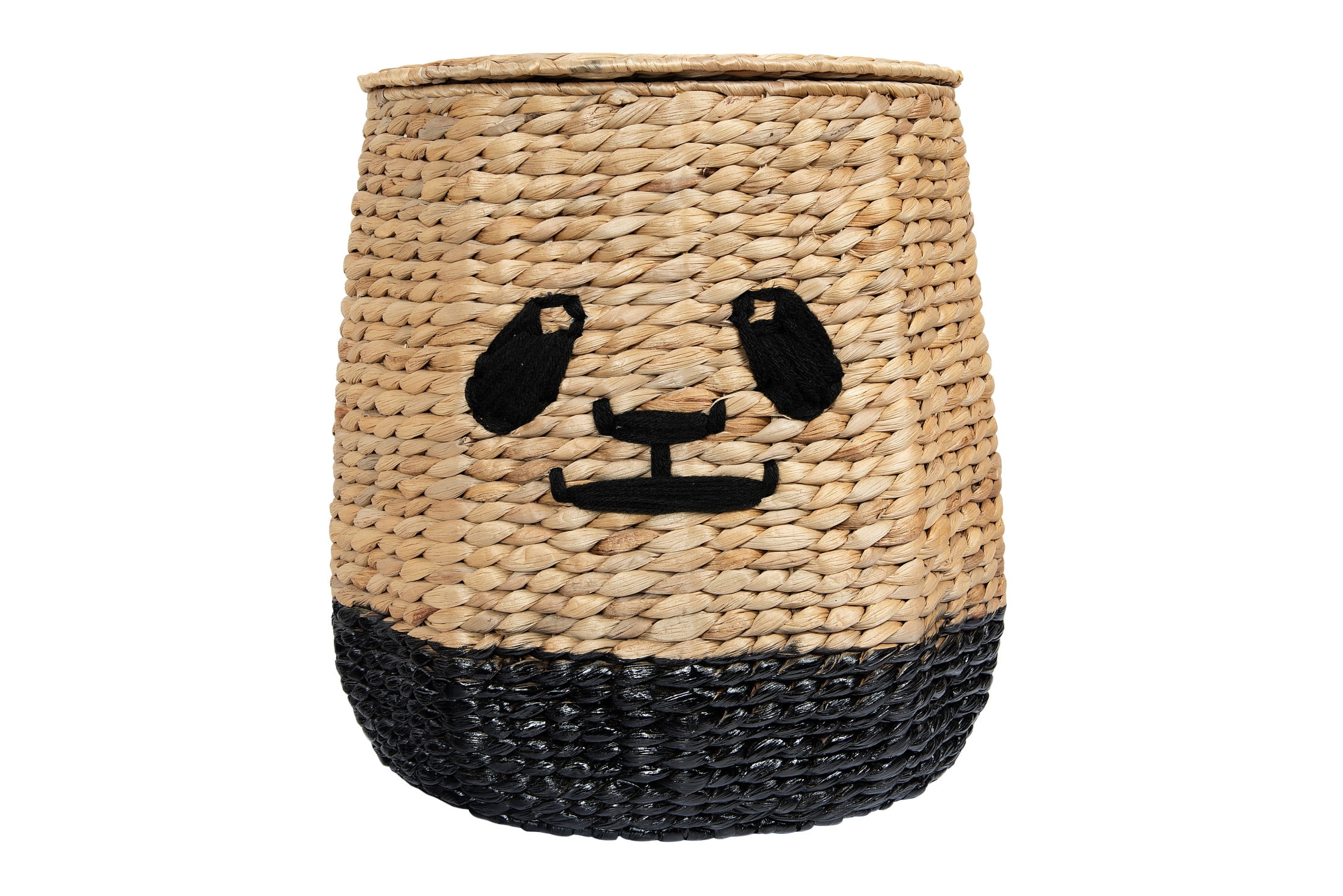 Bloomingville Handwoven Beige & Black Panda Face Rattan Basket with Lid