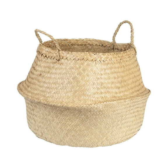 Bloomingville Handwoven Seagrass Basket Storage with Handles and Zig-zag Design, Natural