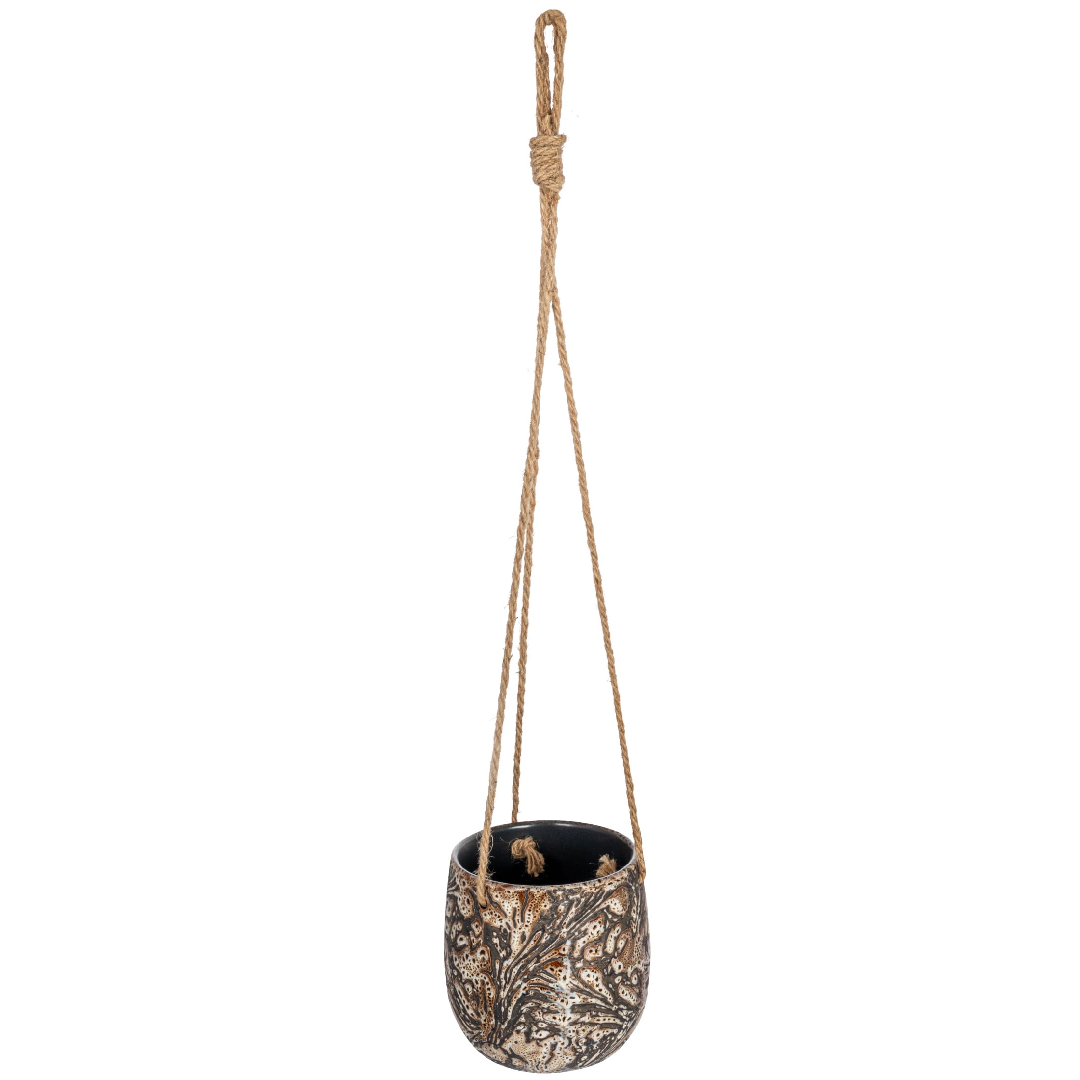 Bloomingville Hanging Stoneware Planter with Jute Rope Hanger & Wood Beads