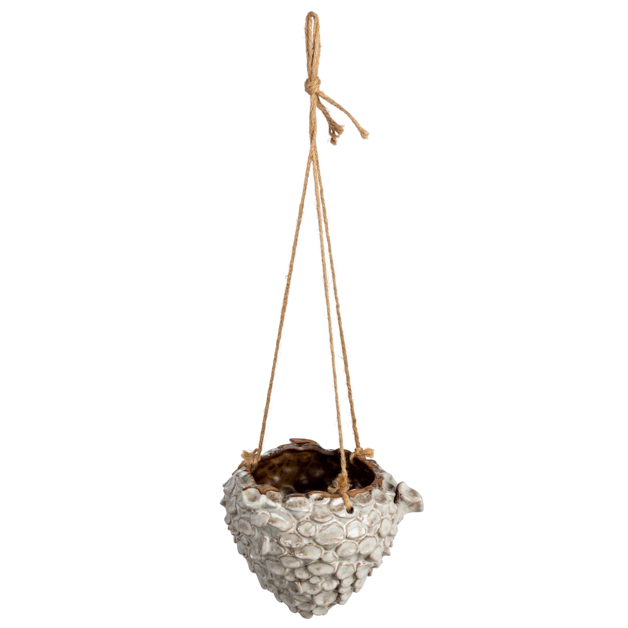 Ivory Stoneware Seashell Hanging Planter with Rope