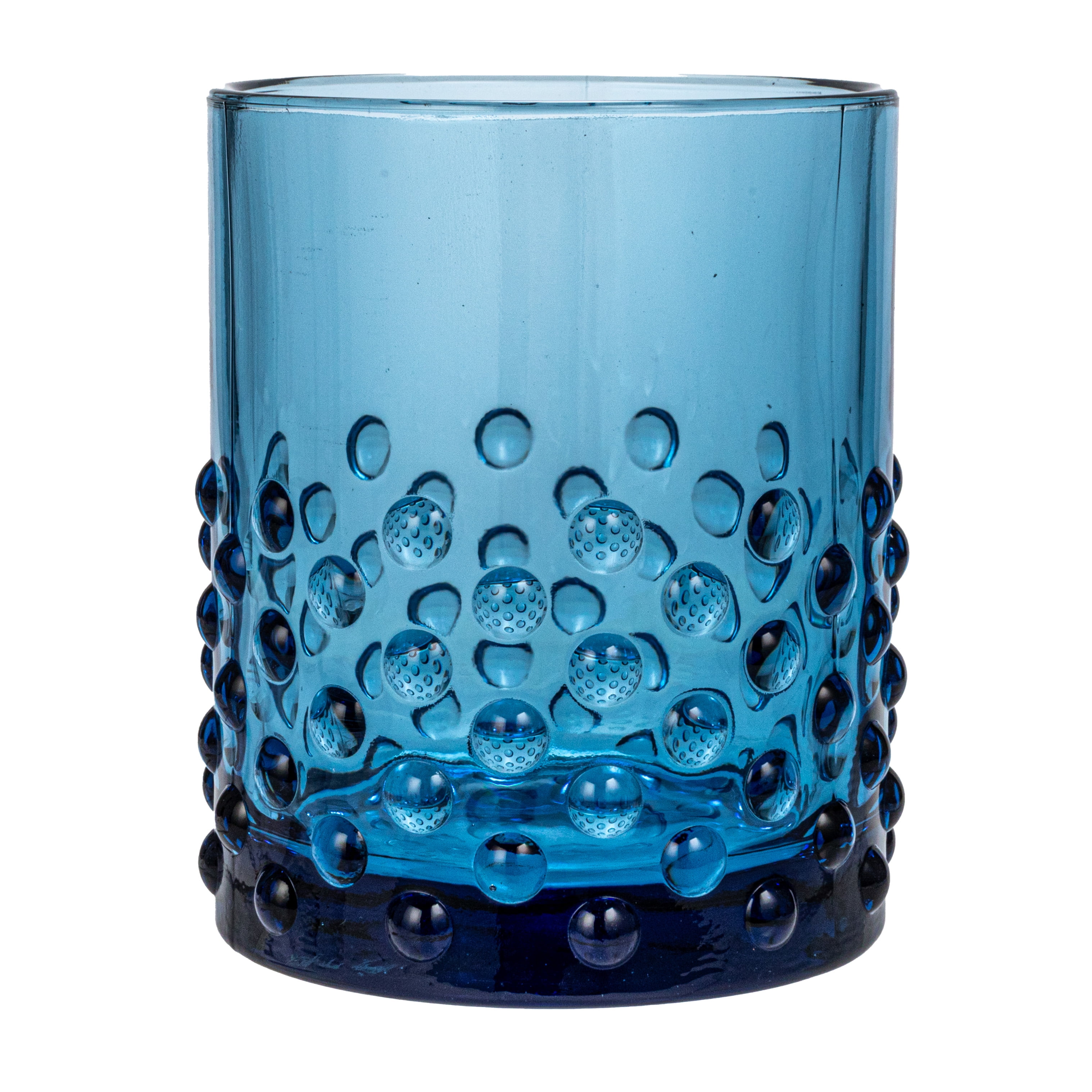 Blue Hobnail Pattern Glass Drinking Tumbler, 12 oz