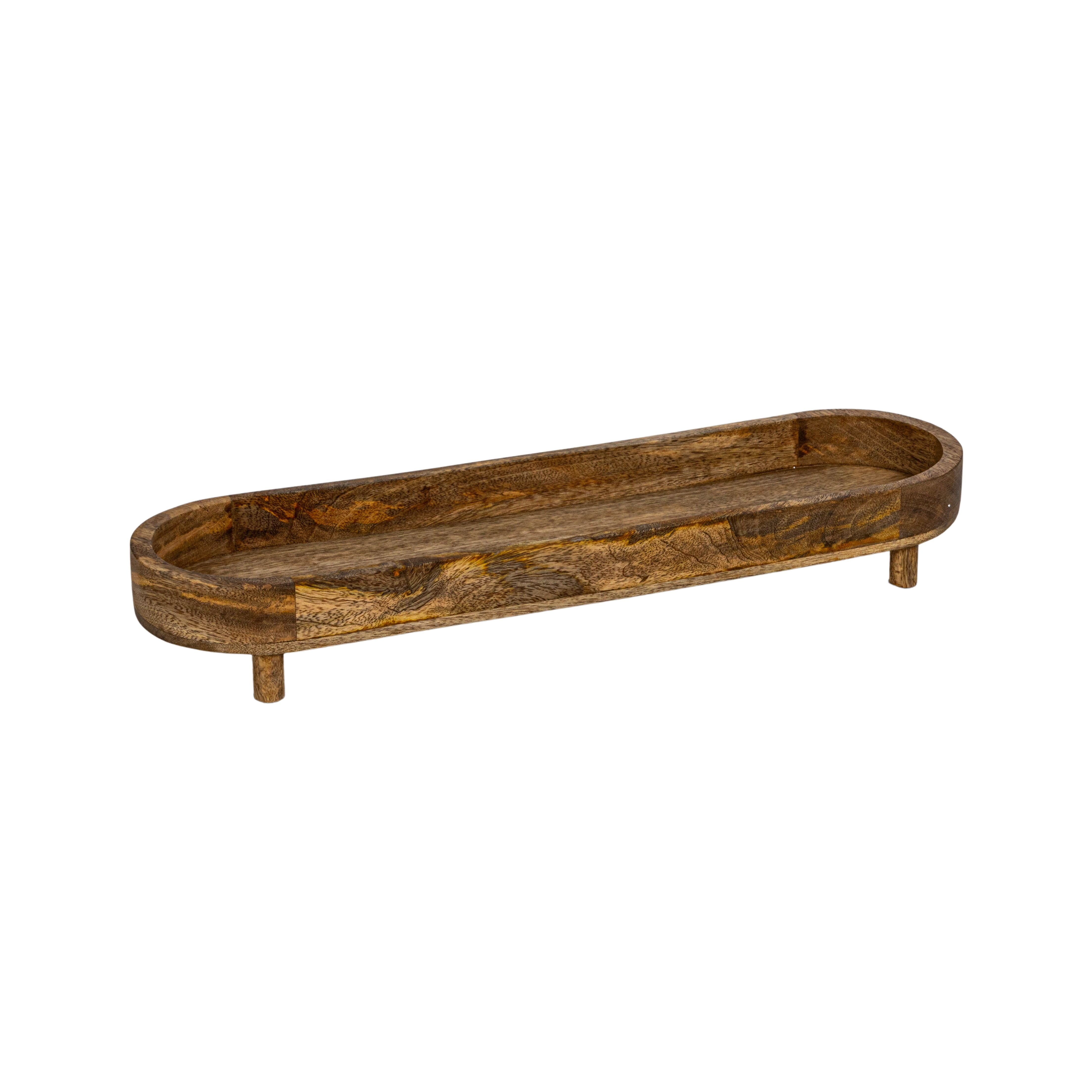 Natural Mango Wood Oval Footed Tray for Serving and Display