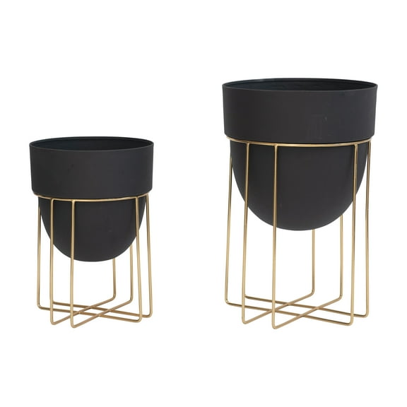 Bloomingville Metal Planters with Gold Finish Stands, Set of 2