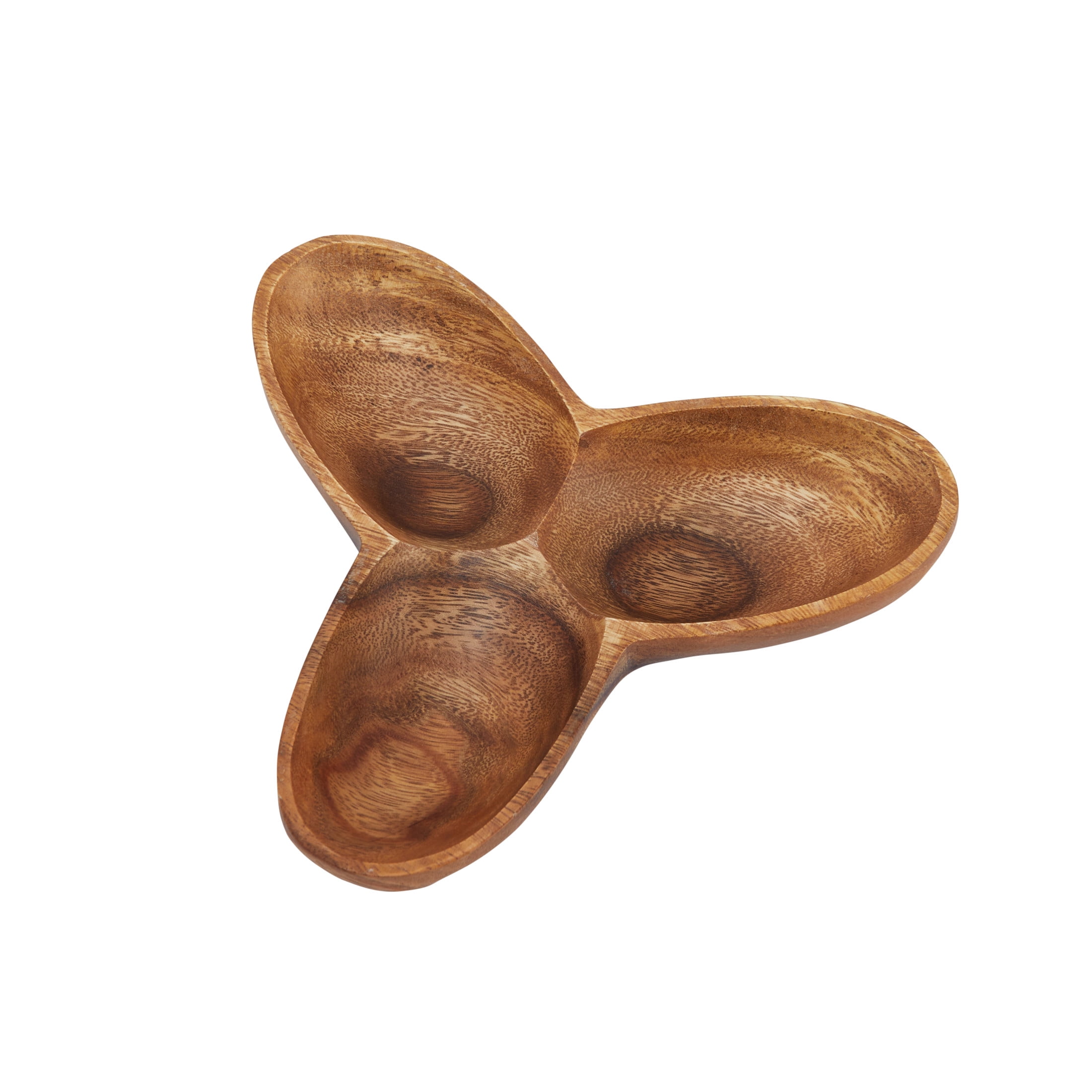 Natural Acacia Wood 3-Compartment Appetizer Bowl
