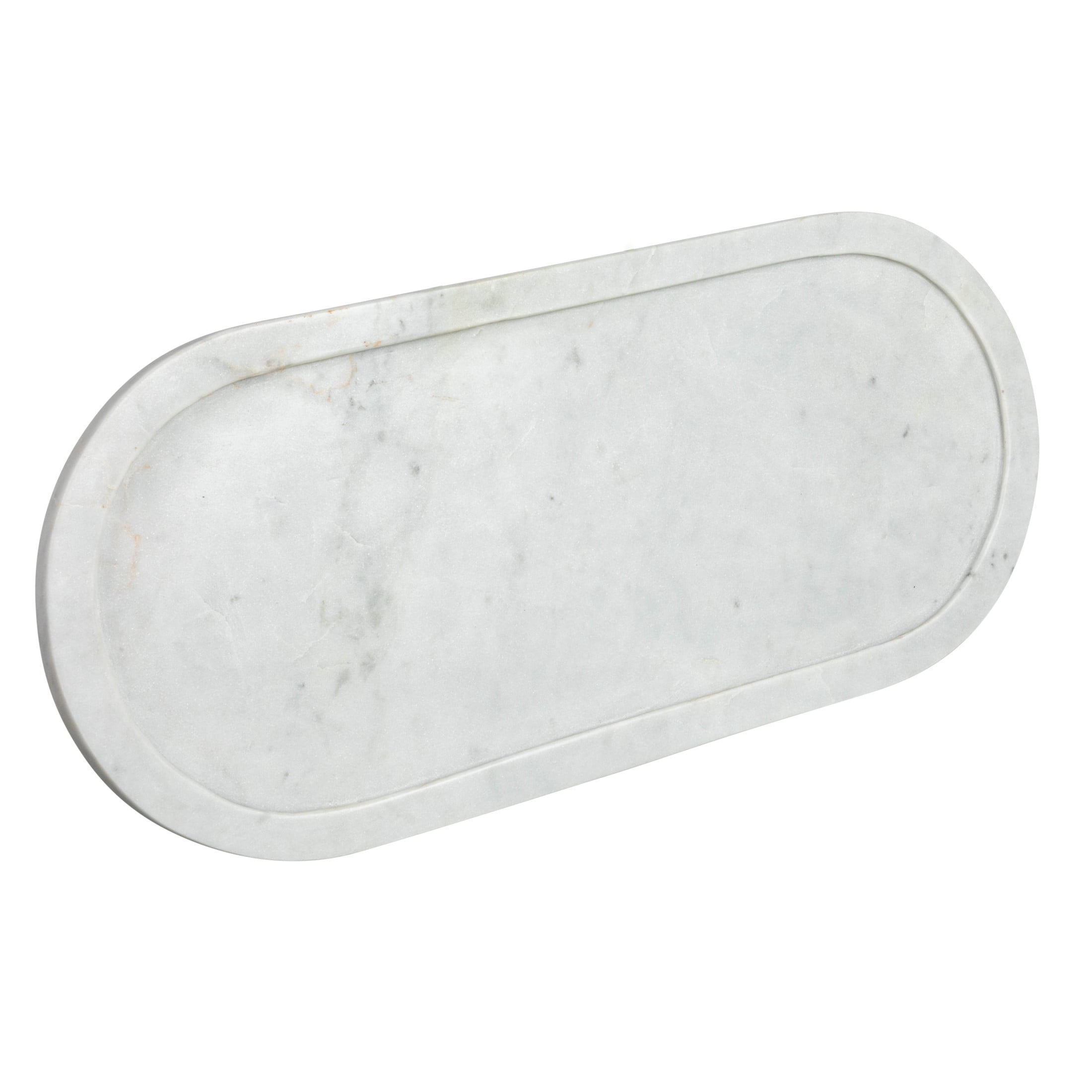 Bloomingville White Oval Marble Serving Tray with Raised Edge