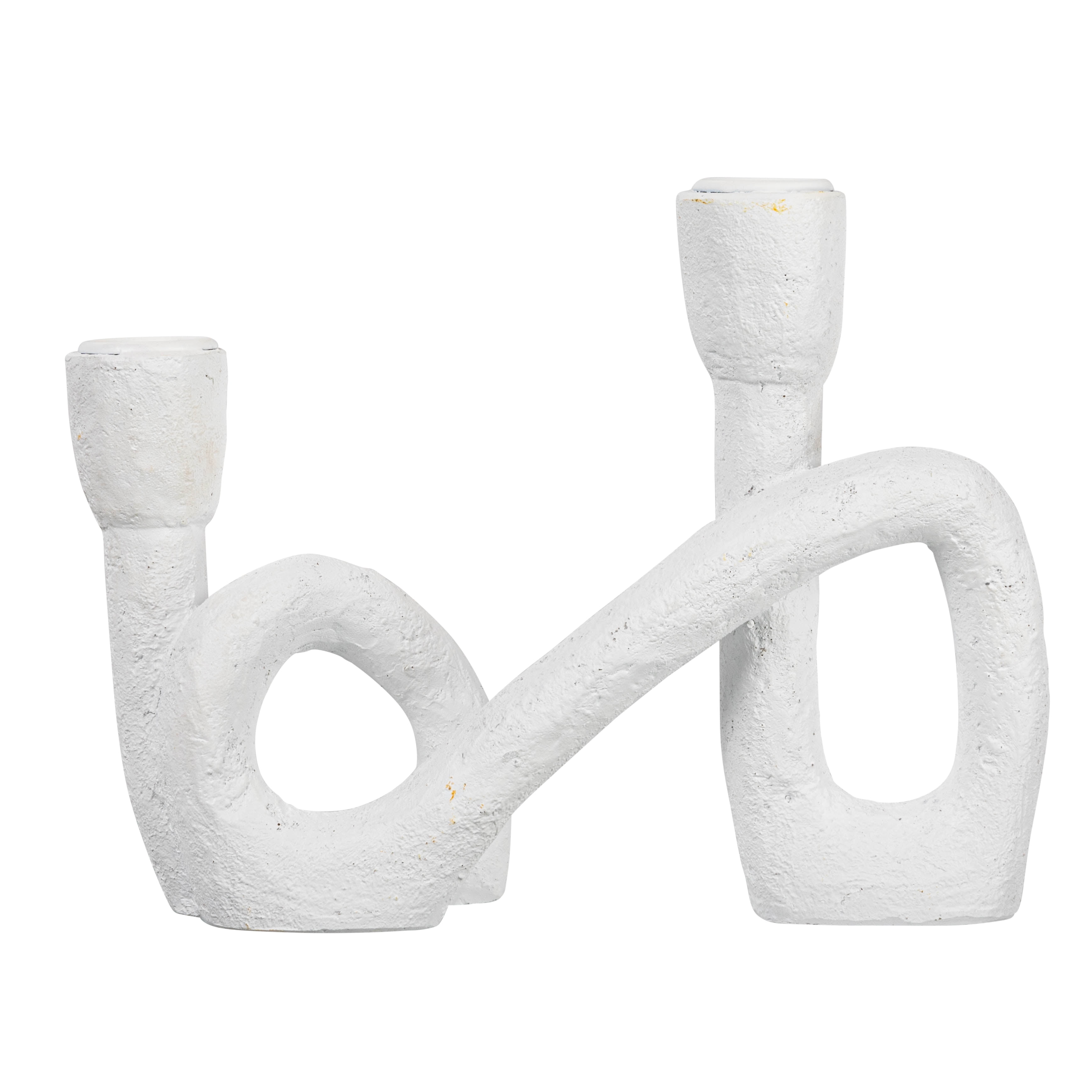 White Sculptural Double Taper Candle Holder in Polyresin