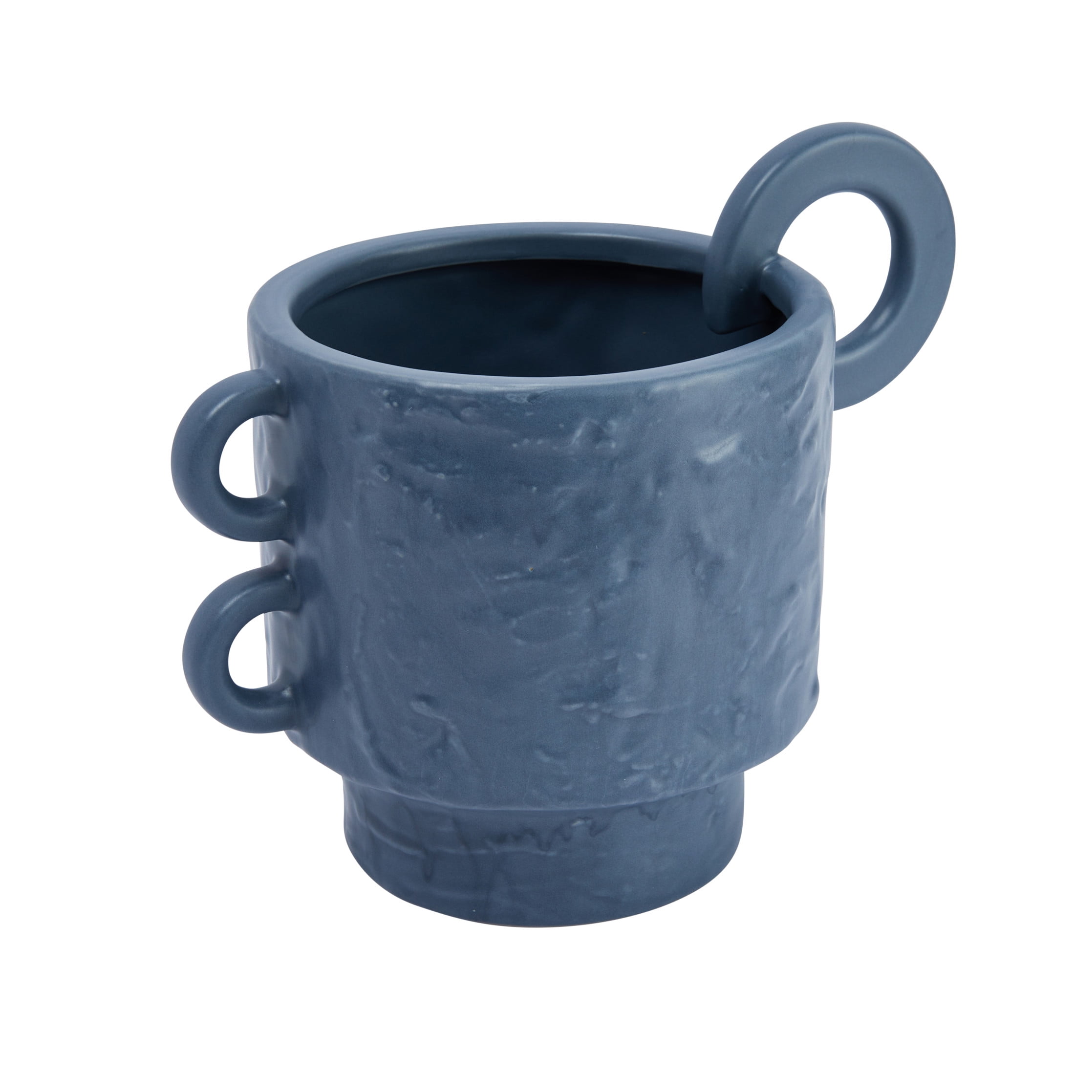 Modern Blue Stoneware Planter with Handles 9.5"