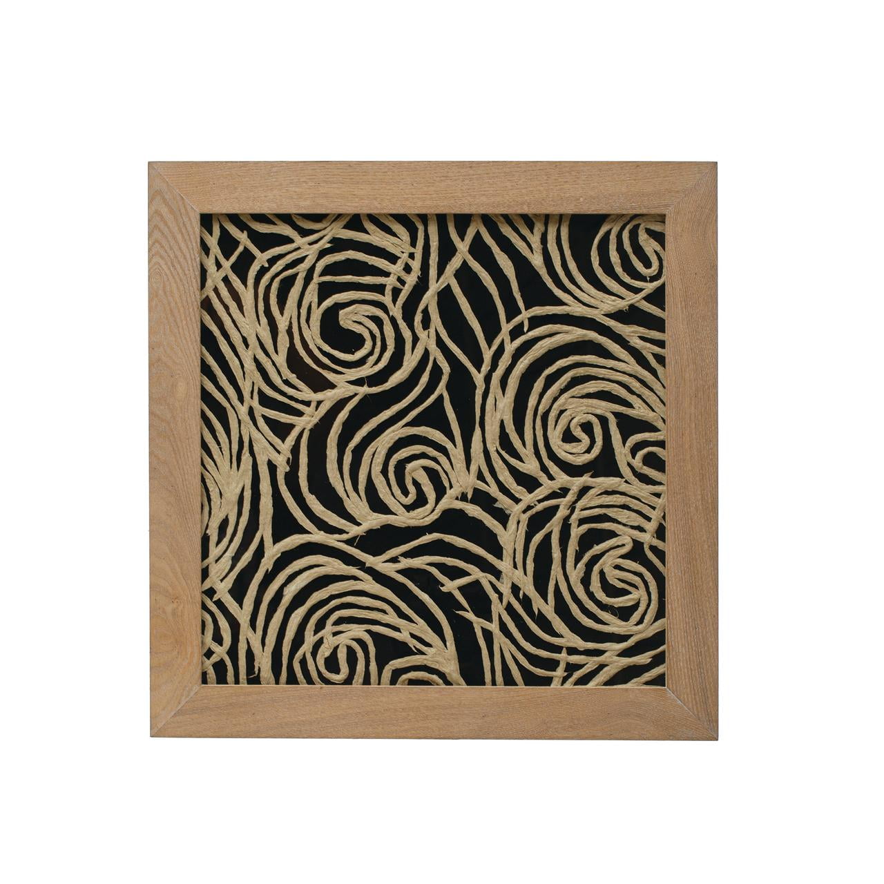 Bloomingville Modern Wood Framed Abstract Wall Art with Glass Cover, Black and Natural