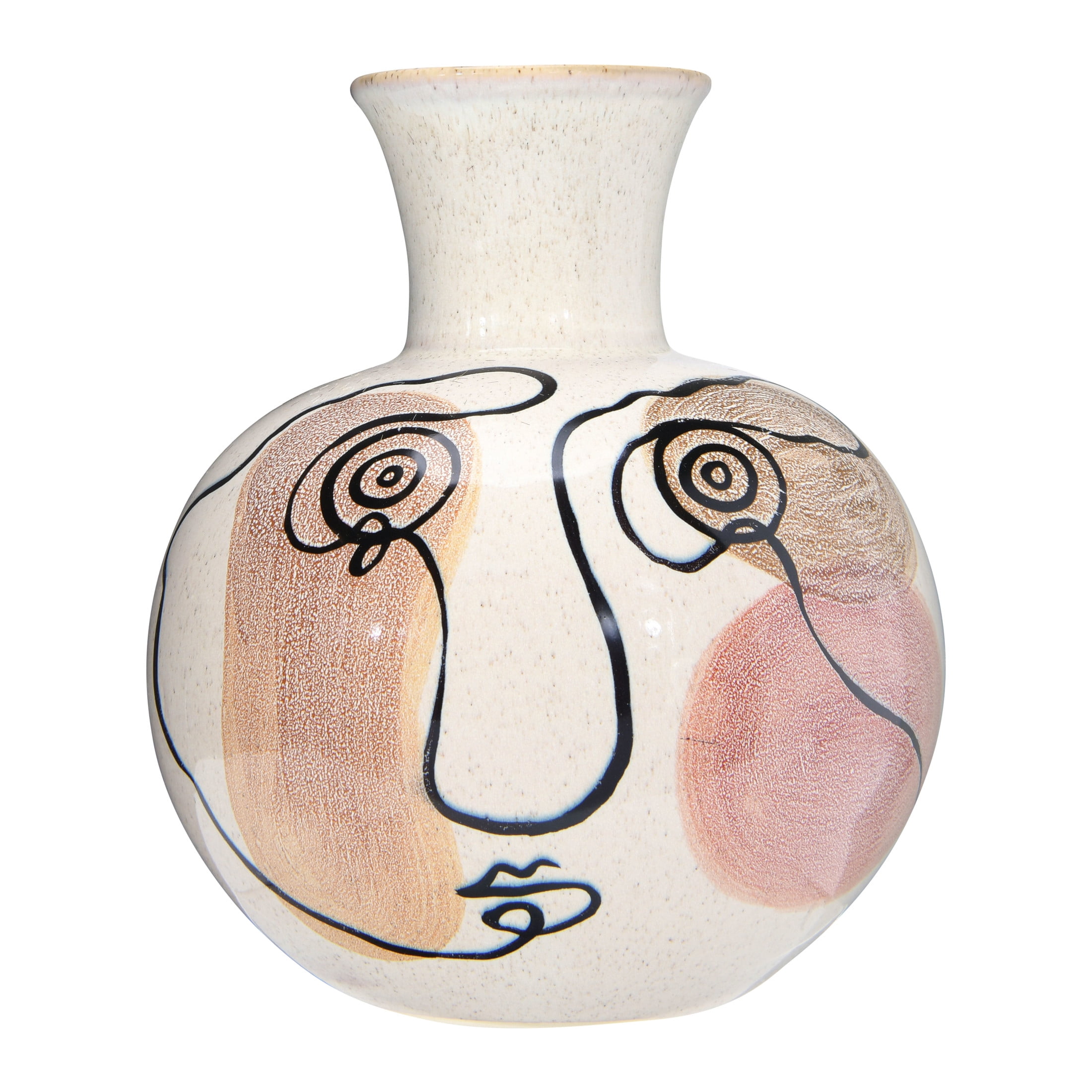 Hand-Painted Multicolor Ceramic Face Vase, 9" Tall