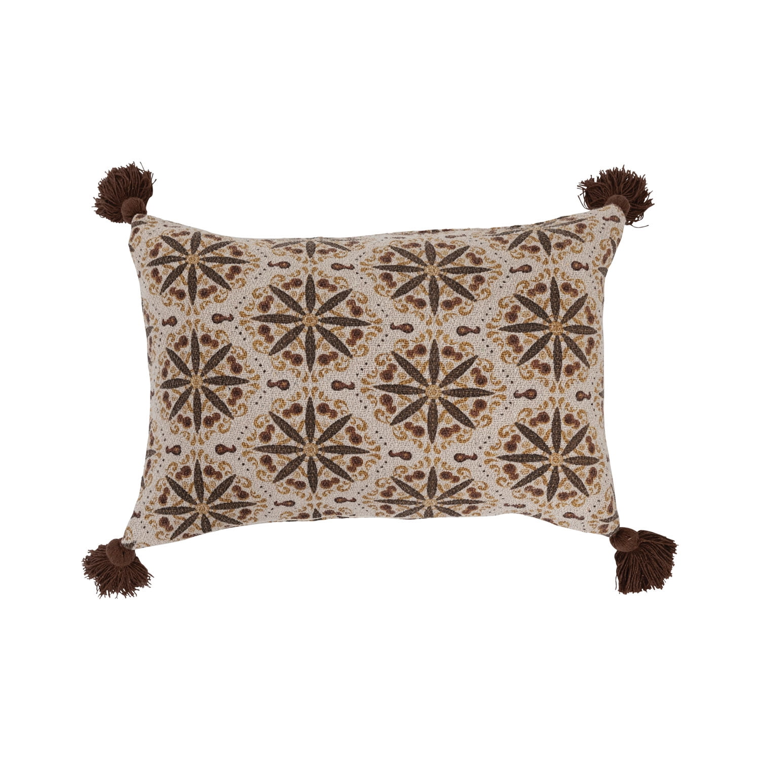 Multicolor Floral Medallion Lumbar Pillow with Tassels, 24" L x 16" W