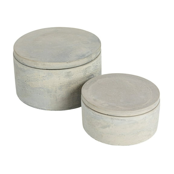 Bloomingville Round Decorative Cement Storage with Lids, Grey, Set of 2