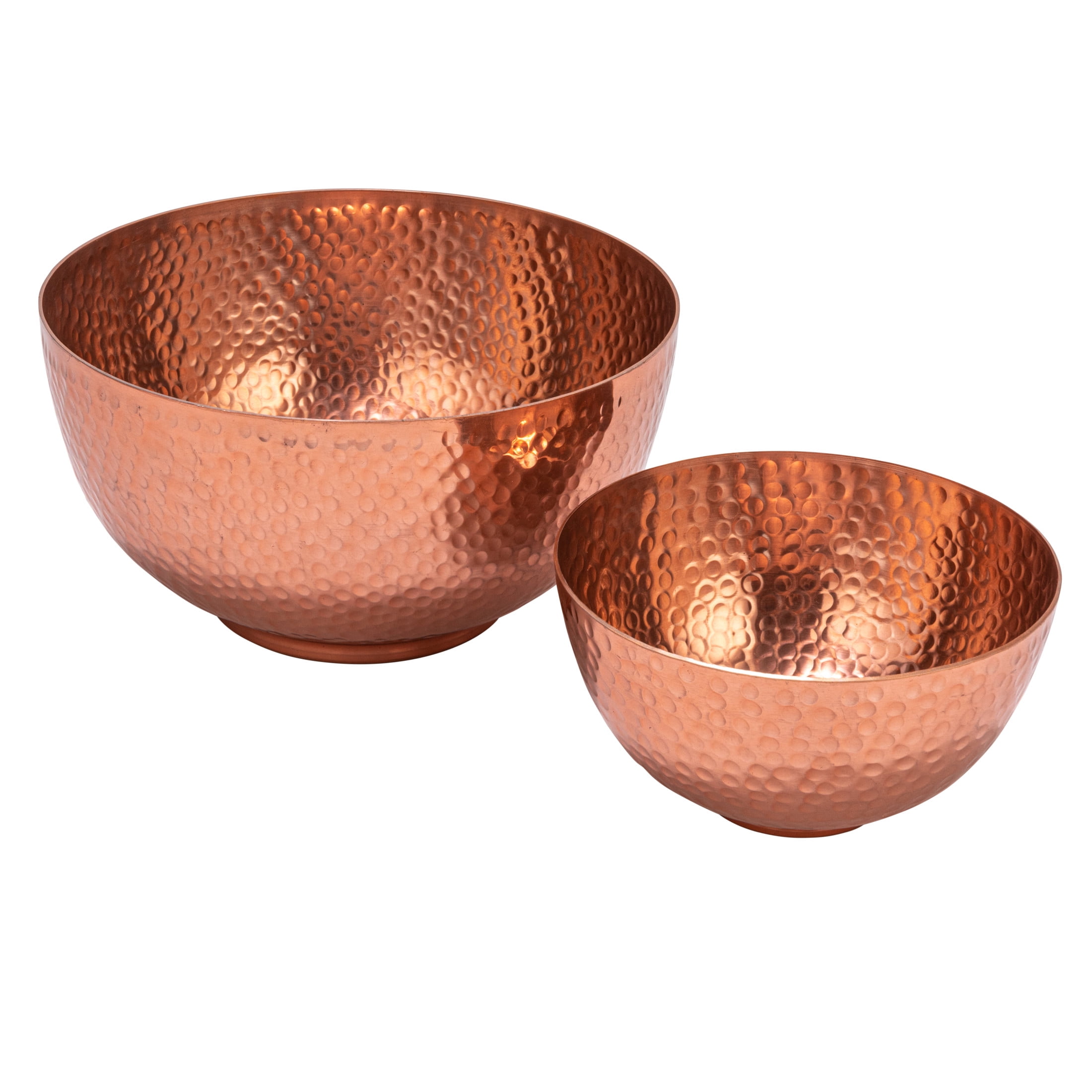 Copper Hand-Hammered Metal Serving Bowls, Set of 2