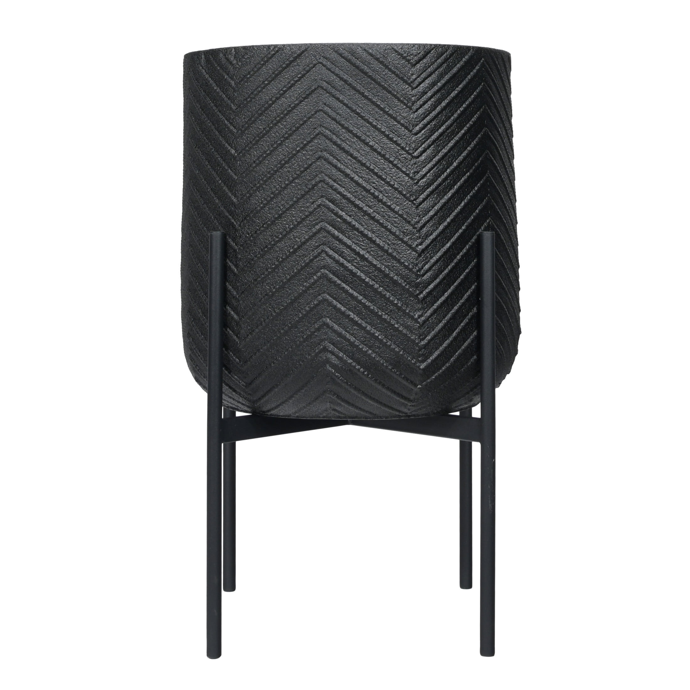 Black Metal Chevron Pattern Planter with Stand, 25.5"