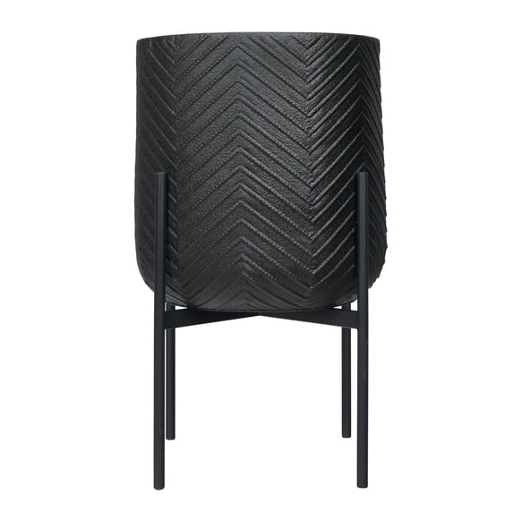 Bloomingville Round Metal Planter with Chevron Pattern on Stand, Black