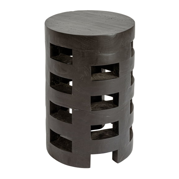 Bloomingville Round Mindi Wood Stool with Textured Surface, Black
