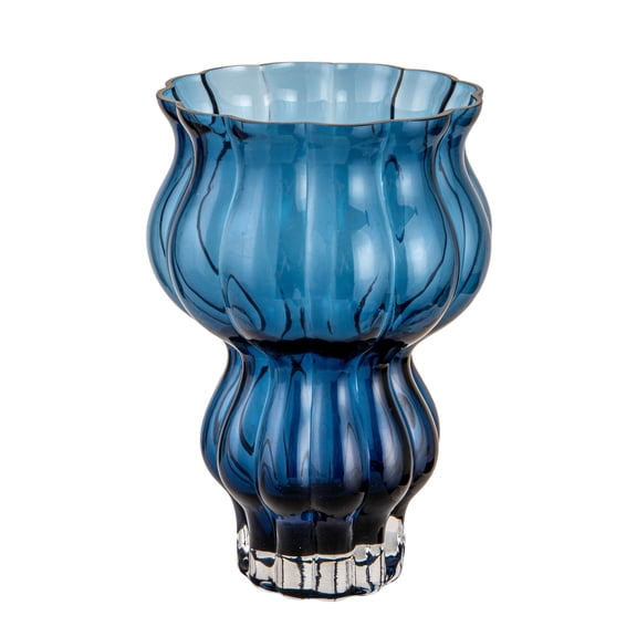 Bloomingville Round Pressed Glass Vase, Blue