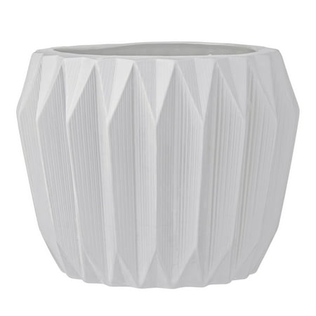 Bloomingville Round Stoneware Fluted Planter, Matte White