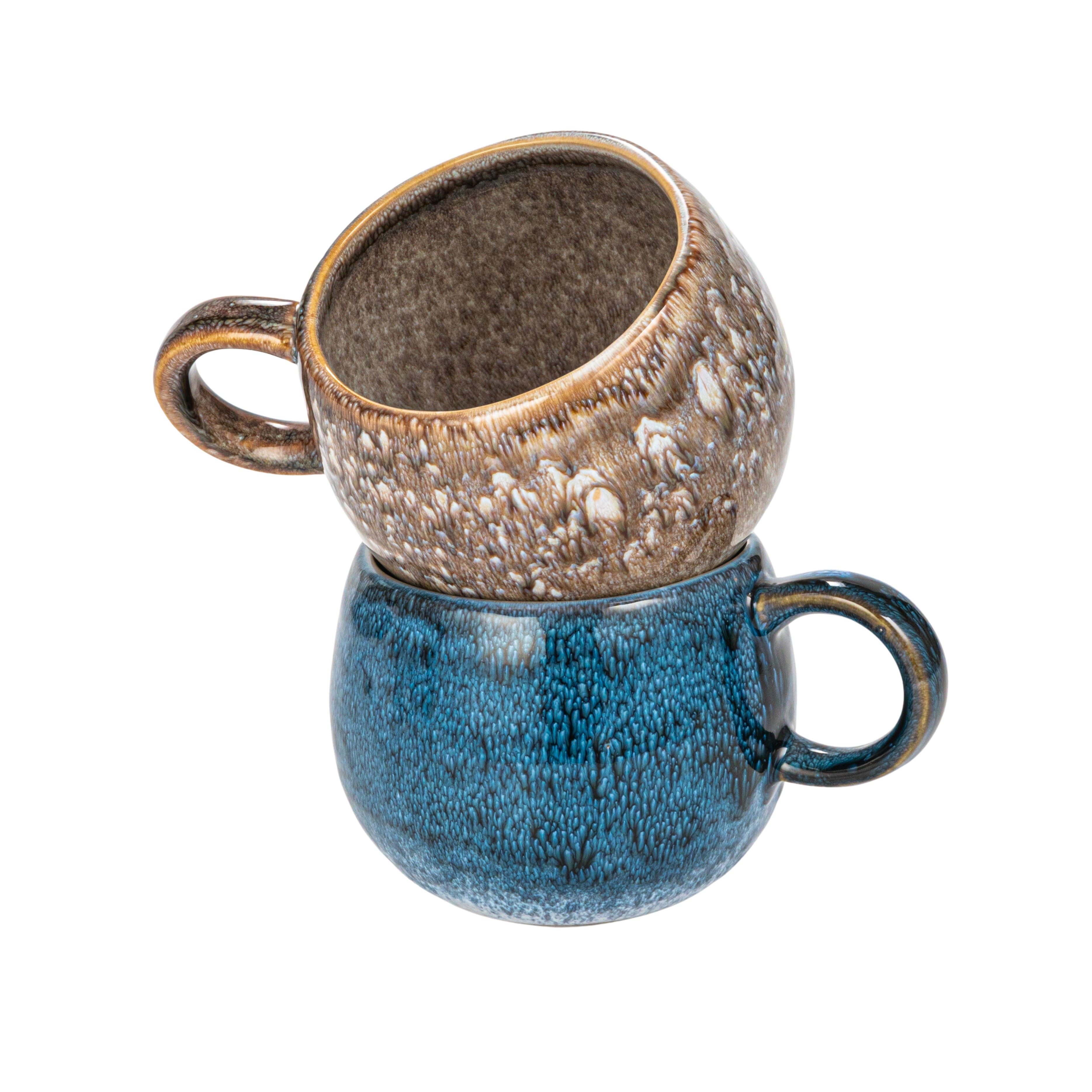 Bloomingville Round Stoneware Mug Set, Brown and Blue, Set of 2 -  Walmart.com