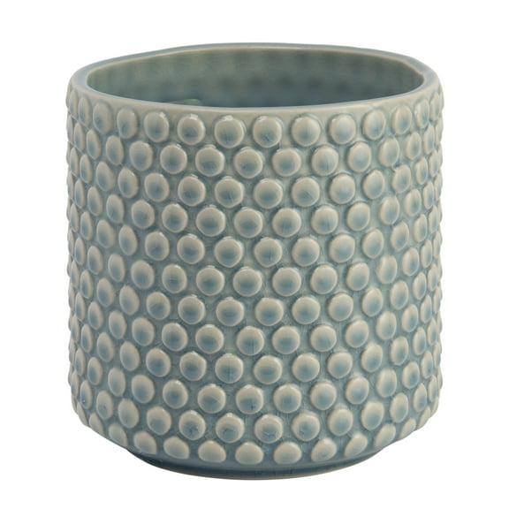 Bloomingville Round Stoneware Planter Pot with Polka Dots, Sky Blue