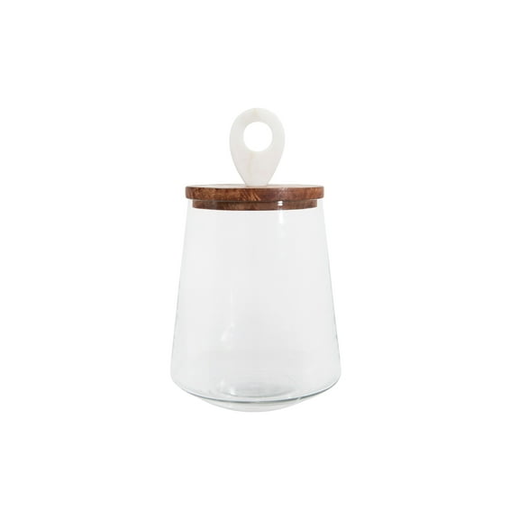 Bloomingville Small Clear Glass Jar with Mango Wood & Marble Lid