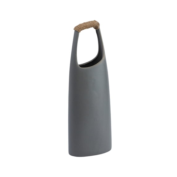 Bloomingville Small Stoneware Vase with Rattan Wrapped Top Handle, Grey